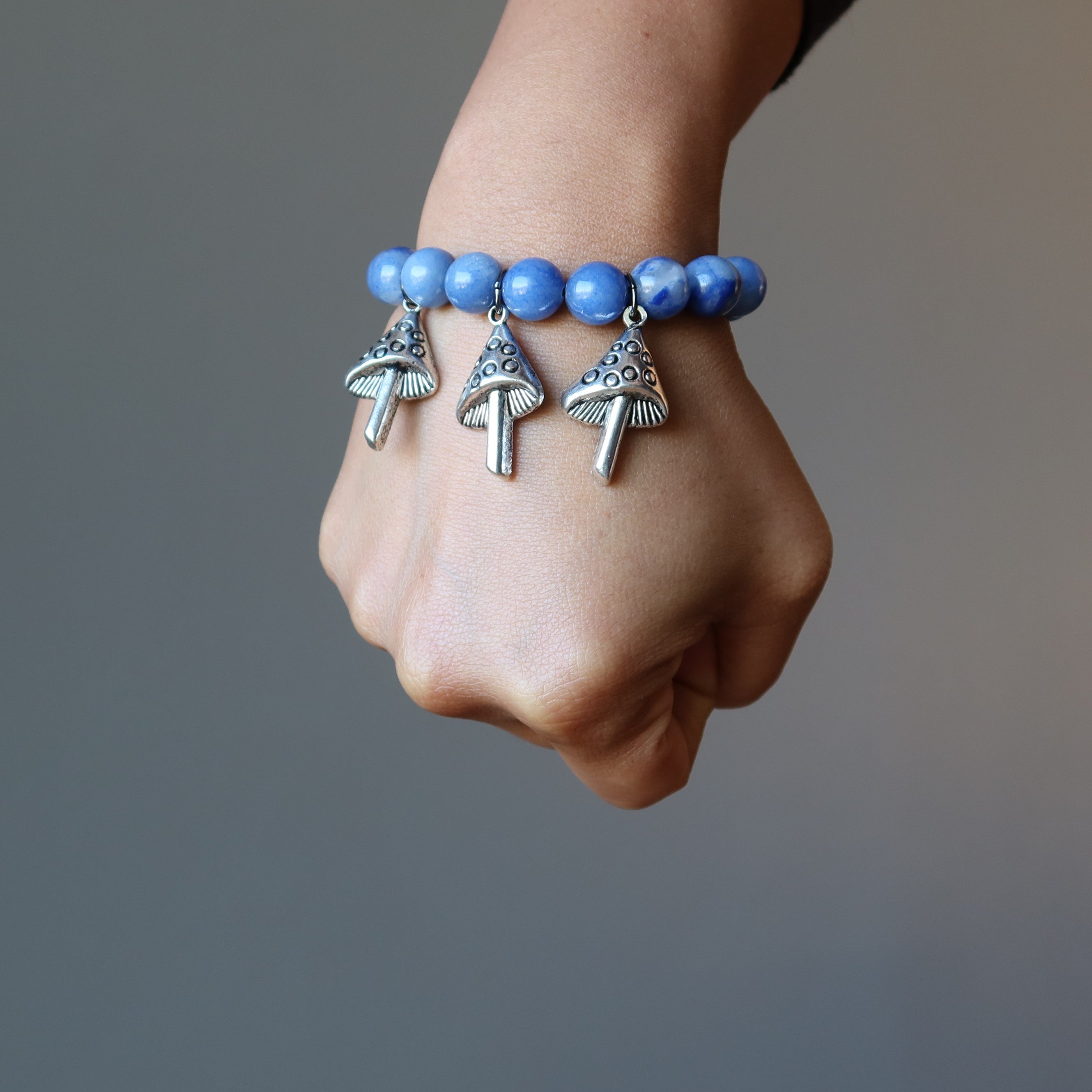 Blue Aventurine Healing Crystal Bracelet with Magic Mushroom Charm - Spiritual Energy Jewelry for Meditation, Yoga & Positive Vibes