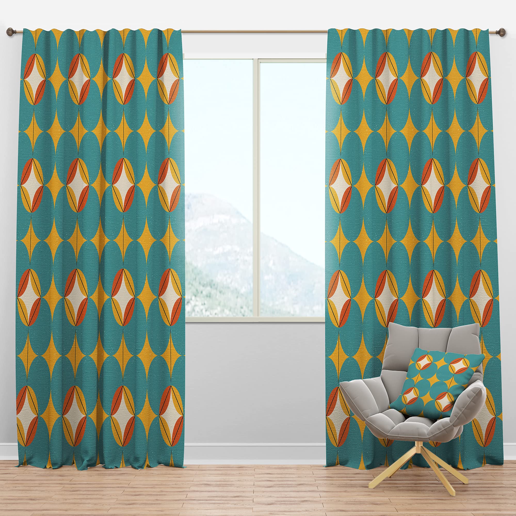 DesignQ Blackout Curtains 'Diamond Retro IV' - Thermal Insulated Single Panel (52x90 inches) for Bedroom & Living Room - Noise Reducing & Energy Saving Window Drapes for Home, Office, and Nursery