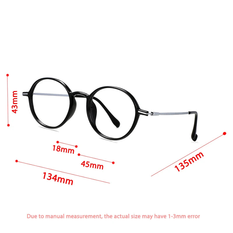 CCspace Unisex Full Rim Round TR90 Titanium Eyeglasses 57098 - Lightweight & Durable Glasses for Work, Reading & Everyday Use