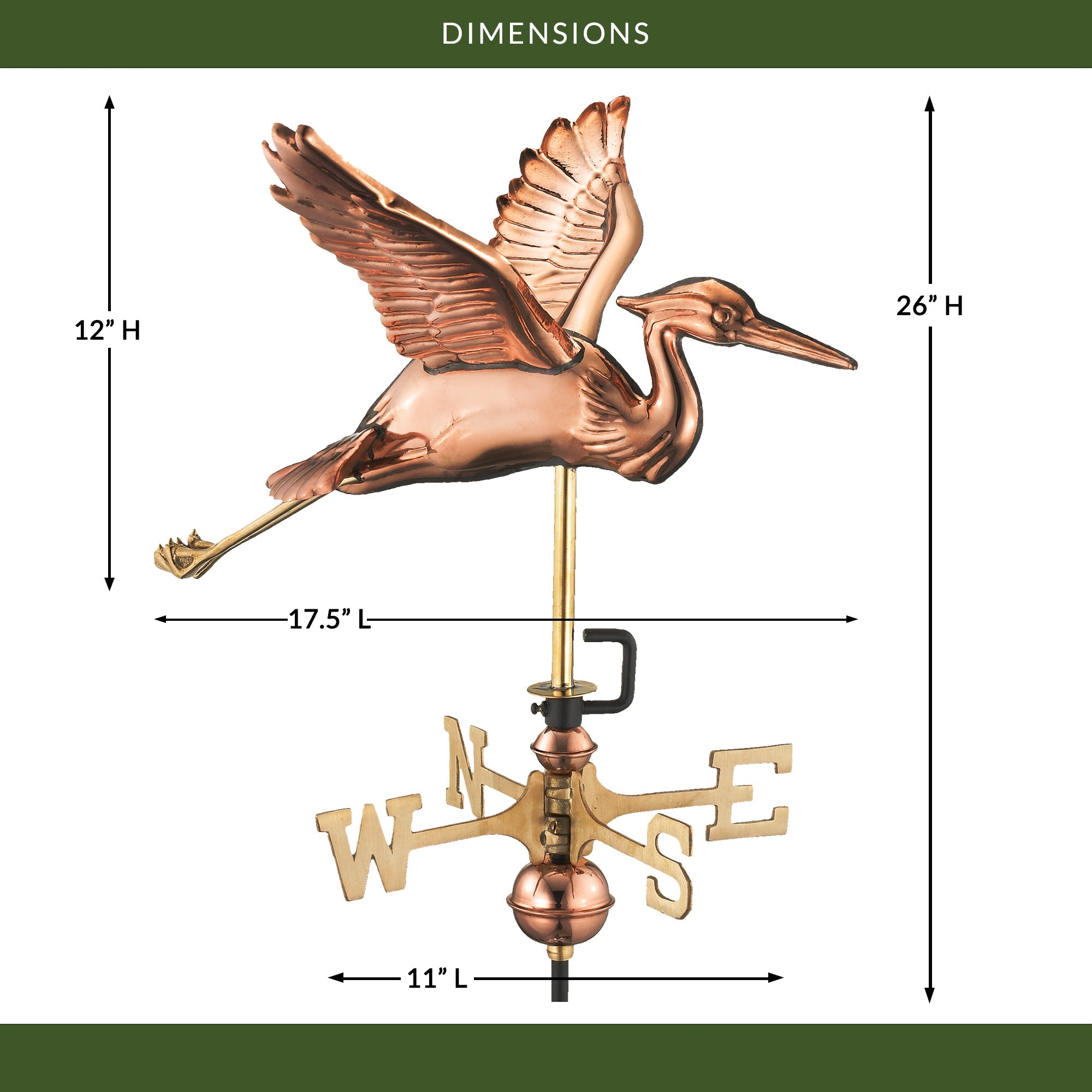 Blue Heron Garden Weathervane - Handcrafted Copper Weather Vane for Outdoor Decoration, Roof & Yard Ornament - Perfect for Farmhouse, Cottage & Coastal Home Decor
