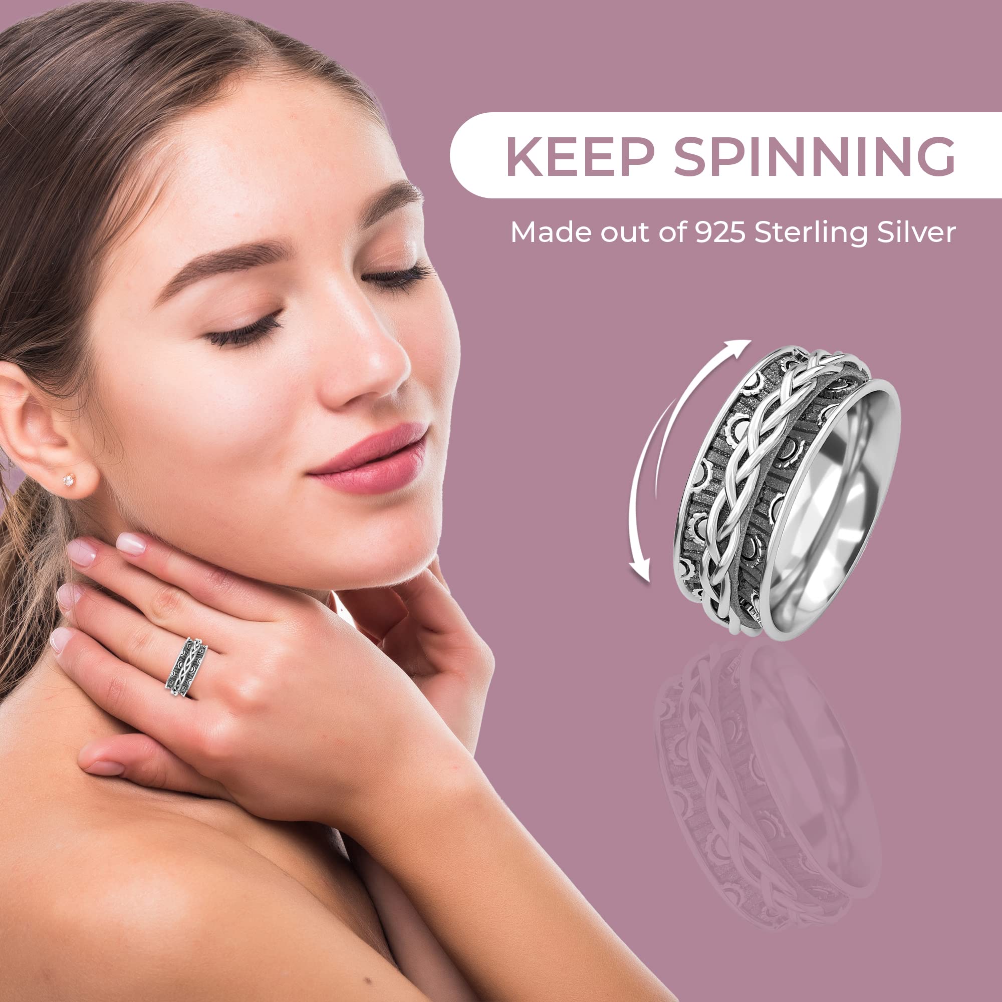 925 Sterling Silver Mom Spinner Ring for Women - Elegant Spinning Jewelry Gift for Mother's Day, Birthday & Anniversary - Perfect for Everyday Wear, Special Occasions & Gift Giving