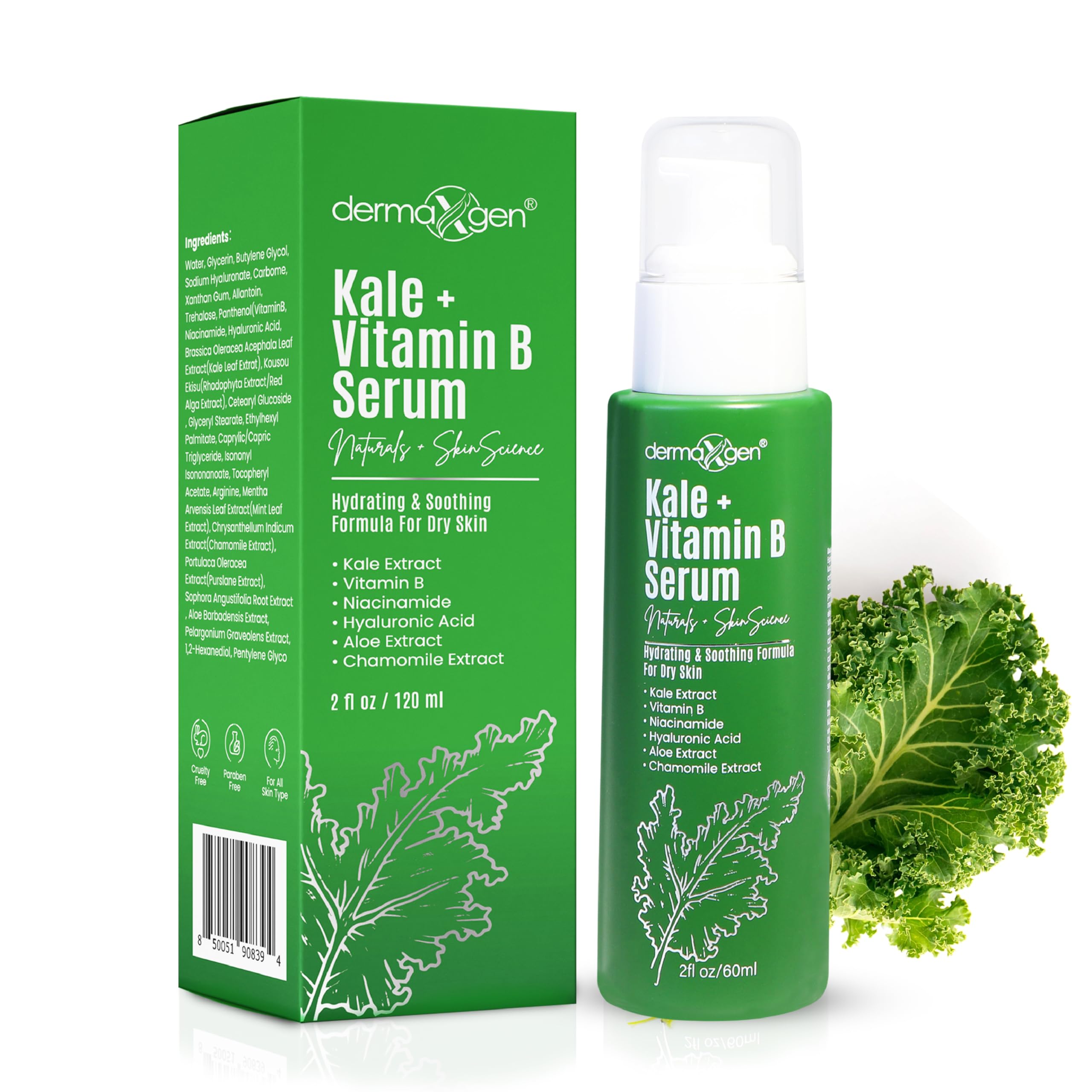 Kale & Vitamin B Brightening Serum for All Skin Types - Hydrating Facial Serum with Niacinamide & Hyaluronic Acid - Unclogs Pores & Combats Dryness - Perfect for Daily Skincare Routine & Nighttime Hydration