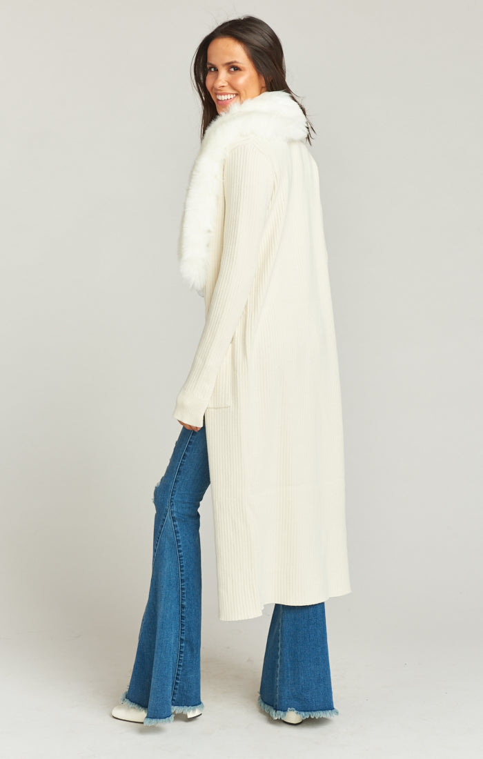 Lombardi Long Cardigan - Snowy White Knit Sweater for Women | Cozy Winter Fashion, Casual Outfit & Layering Essential