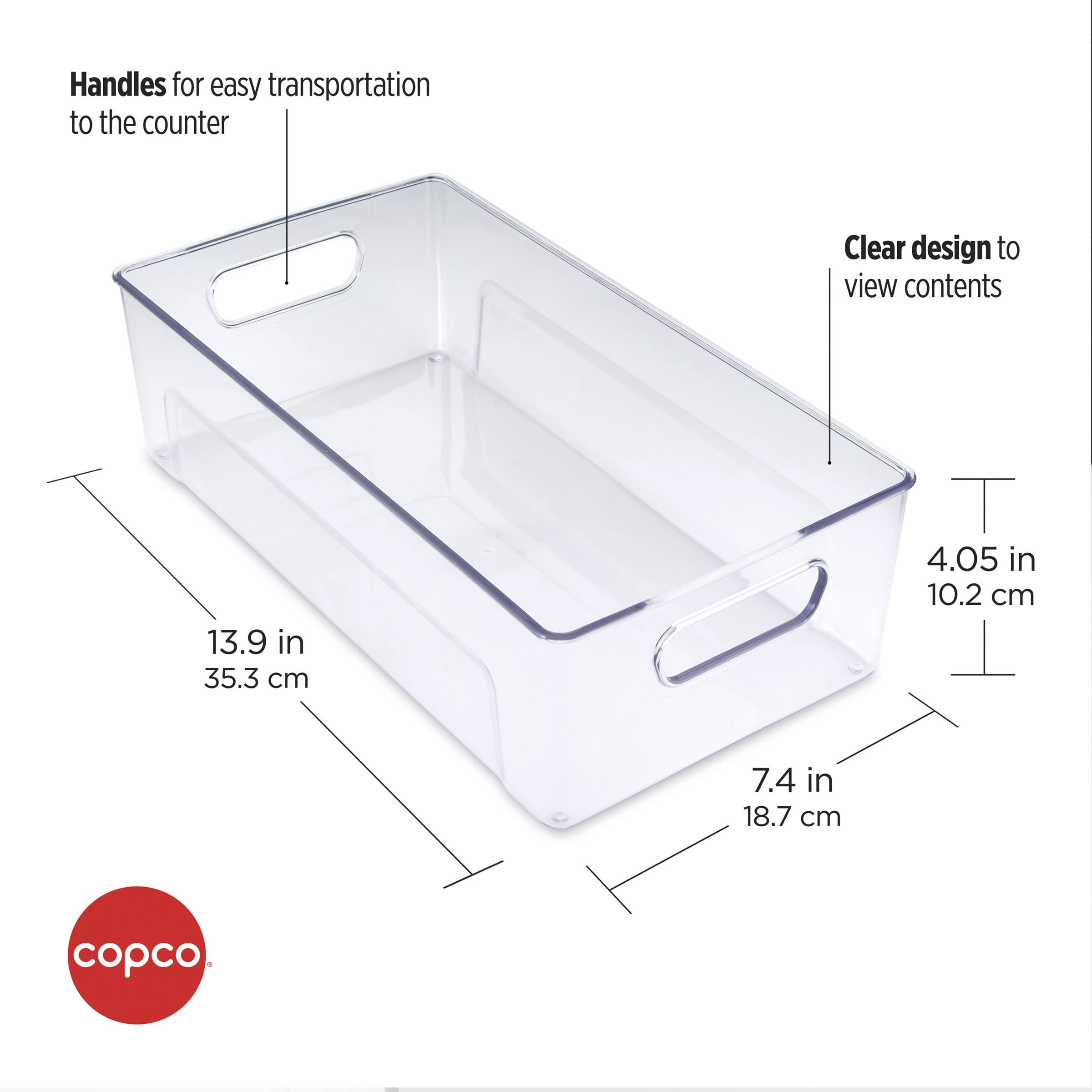 Copco 13.9 x 7.4 x 4.05-Inch Clear Plastic Storage Bins for Kitchen Organization, Refrigerator, Pantry, Laundry Room & Home Storage - Stackable Food Containers with Lids for Easy Home & Office Use