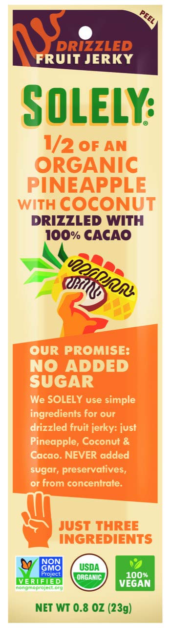 Organic Pineapple Coconut Fruit Jerky with 100% Dark Chocolate - 0.8 Ounce | Healthy Vegan Snack for Hiking, Travel & Office | Gluten-Free, Non-GMO
