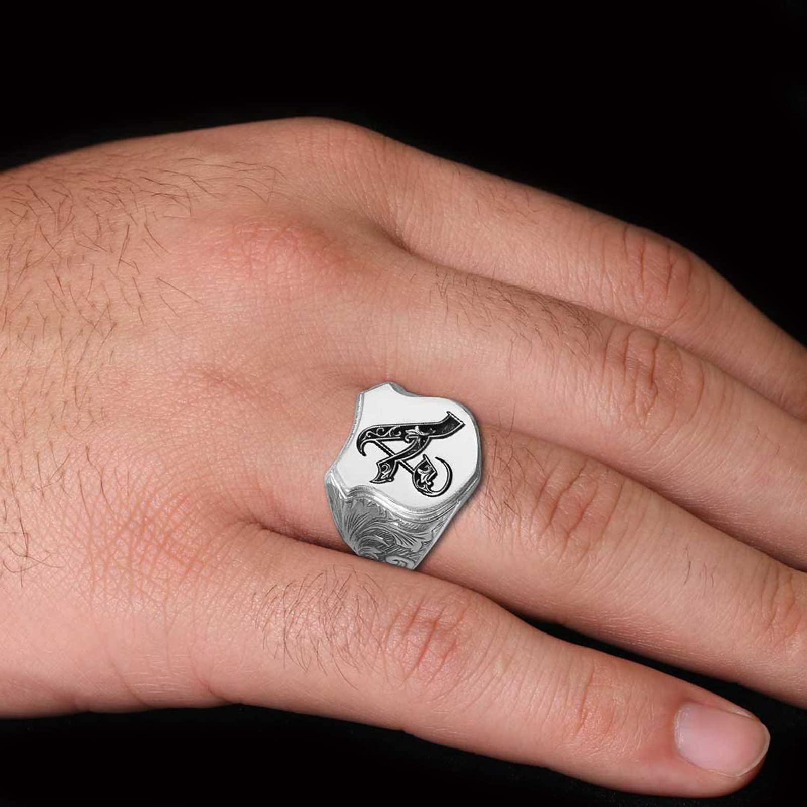 Custom Initial Letter Ring for Men - Handmade Monogram Silver Signet Ring with A-Z Alphabet Jewelry - Personalized Name Ring for Gifts, Engagements & Everyday Wear