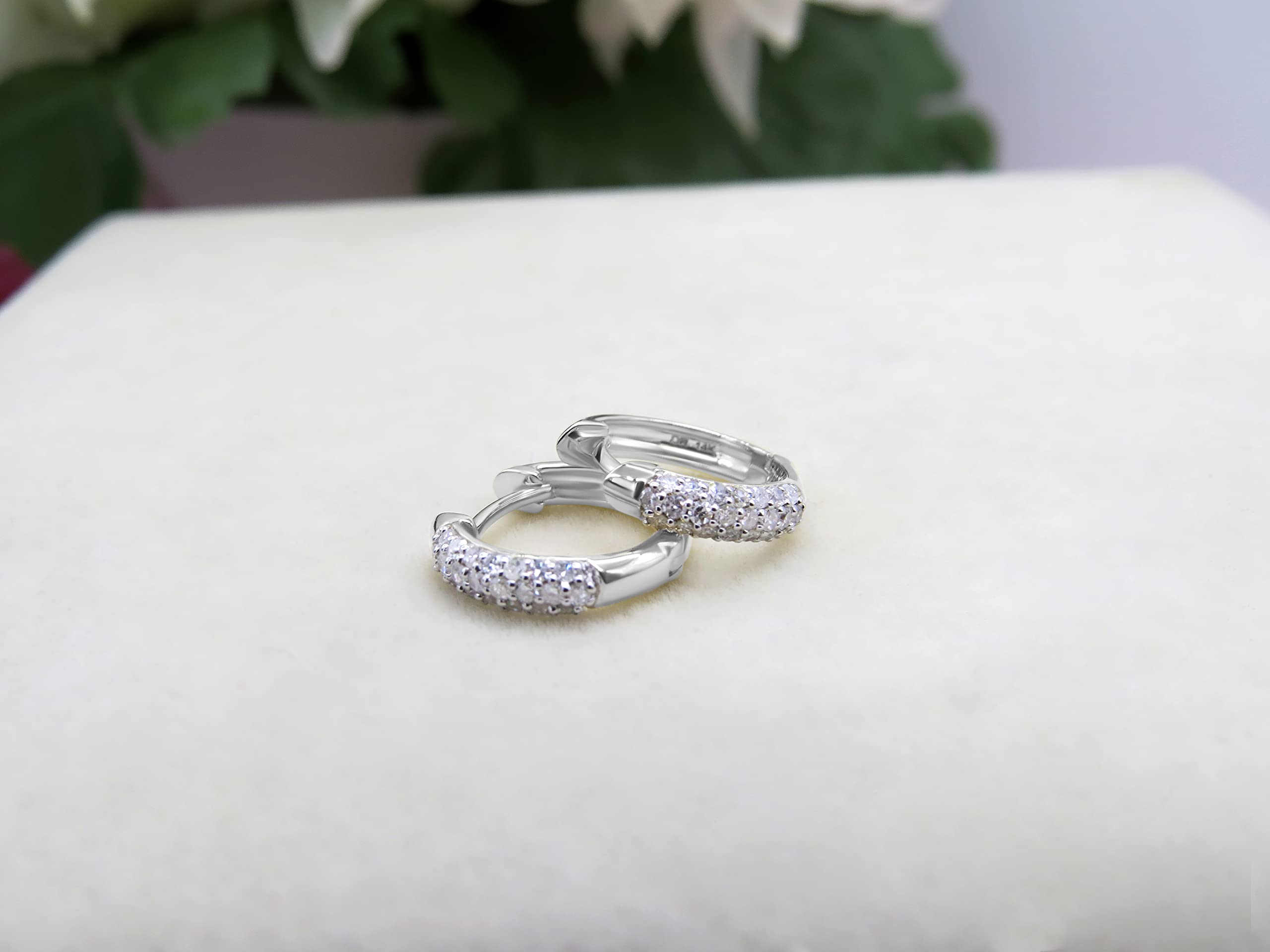 Dazzlingrock Collection 14K Solid White Gold Gemstone & Diamond Women's Pave Huggie Hoop Earrings | Elegant Jewelry Gift for Her, Perfect for Weddings, Parties & Special Occasions