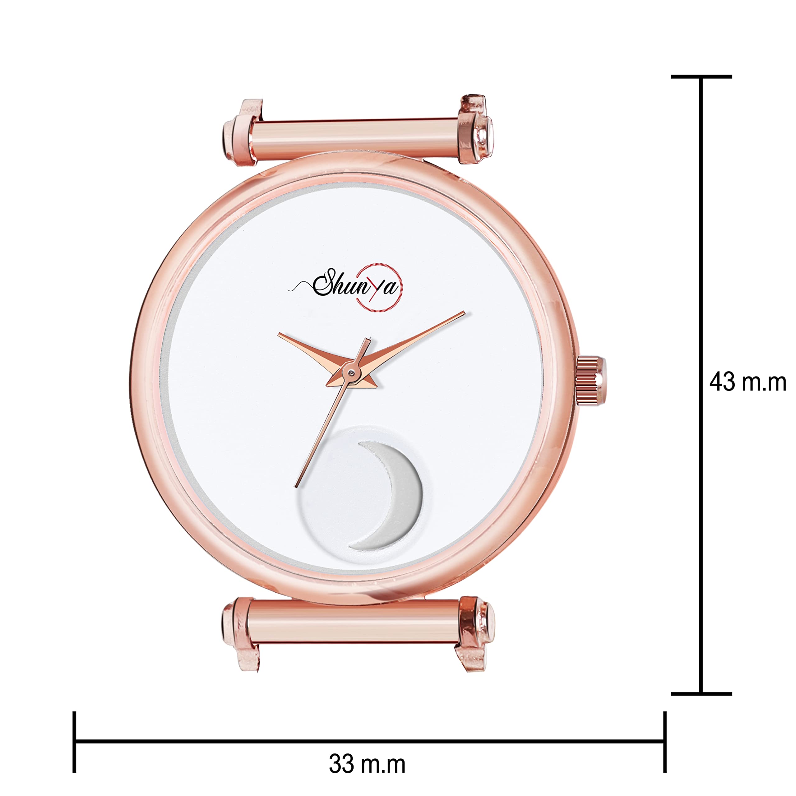 Shunya Women's Rose Gold Strap Moon Dial Watch - Elegant White Modal Design for Ladies & Girls | Perfect for Casual Wear, Office, and Special Occasions