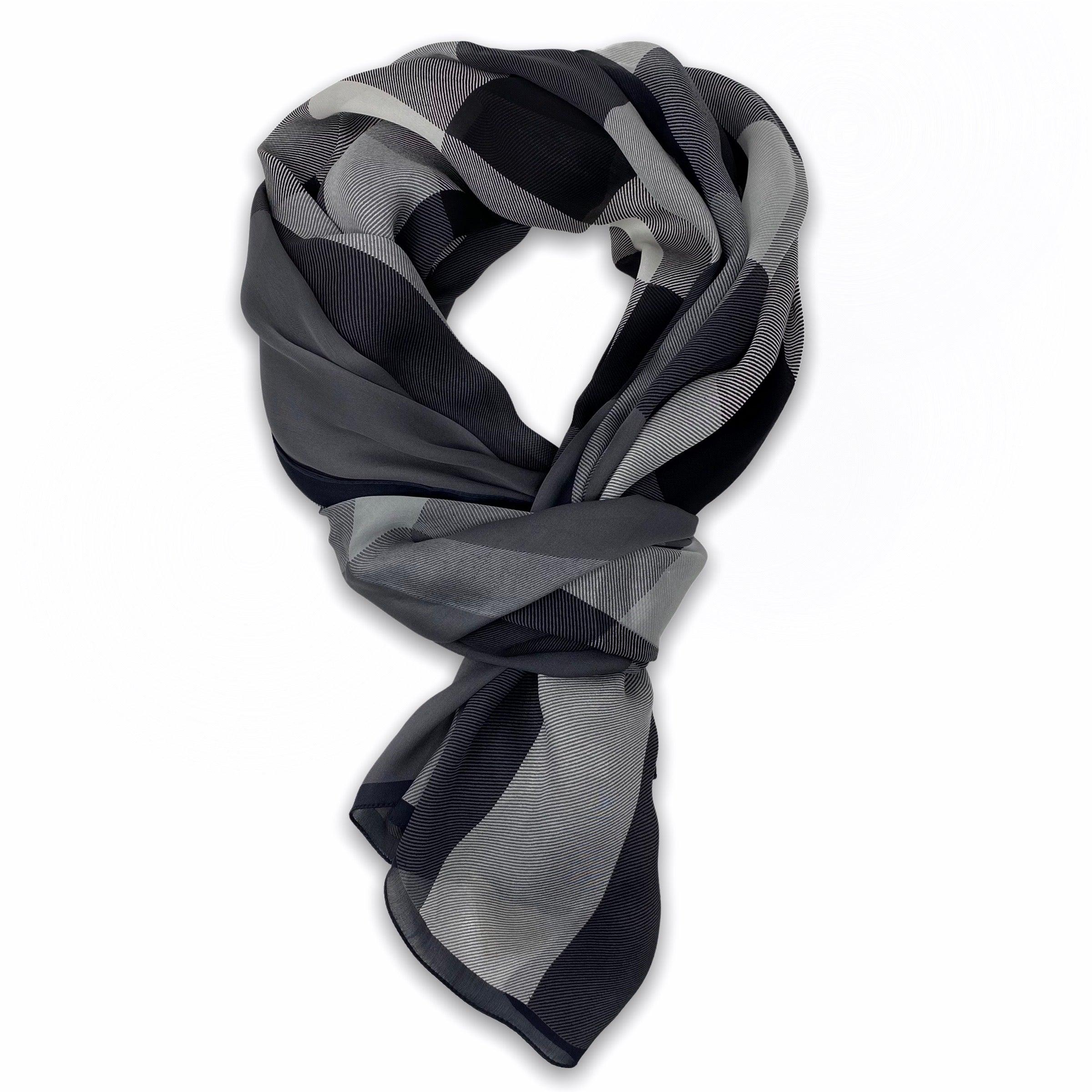 Burberry Gray Silk Check Scarf - Luxury Cashmere Blend Fashion Accessory for Women & Men - Perfect for Winter, Office & Formal Occasions