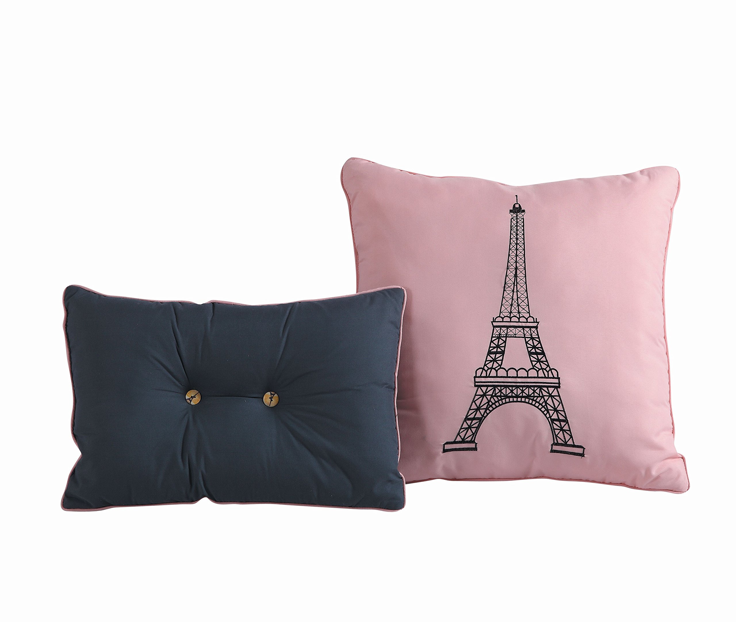 Geneva Home Fashion Amour 4-Piece Parisian Reversible Quilt & Throw Pillows Set - Twin Size, Soft Pink Bedding for Cozy Bedroom Decor | Perfect for Guest Rooms, Dorm Essentials & French-Inspired Home Styling