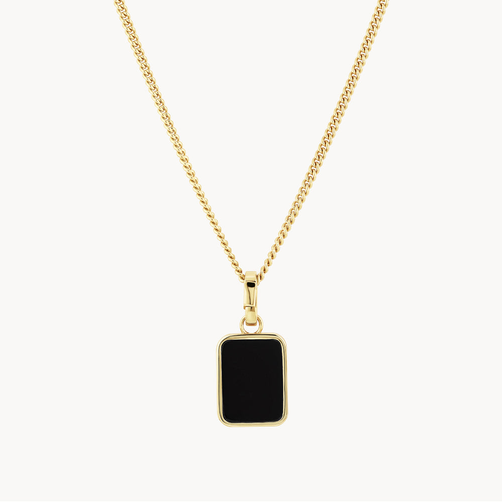 Black Onyx Unisex Curb Chain Pendant Necklace in Gold - Stylish Jewelry for Men & Women, Perfect for Gifts, Parties & Everyday Wear