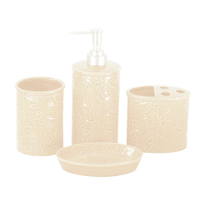 Savannah 4-Piece Bathroom Countertop Accessory Set - Soap Dispenser, Toothbrush Holder, Tumbler & Tray - Modern Vanity Organizer for Bathroom Decor and Storage
