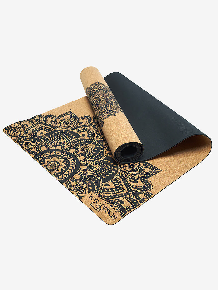 Premium Cork Yoga Mat 3.5mm - Eco-Friendly Non-Slip Mandala Design in Black | Ideal for Hot Yoga, Pilates & Home Workouts