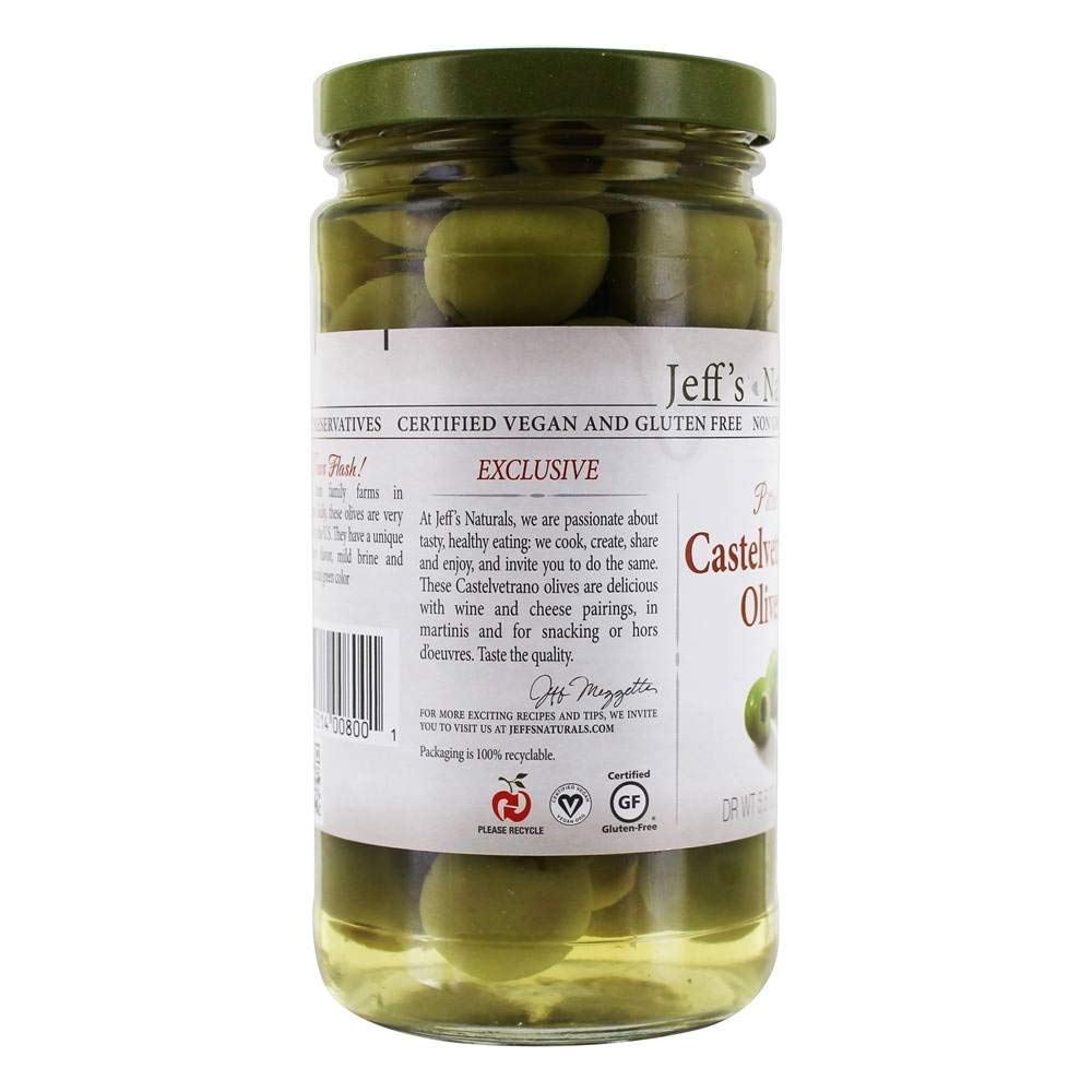 Jeffs Naturals Castelvetrano Green Pitted Olives, 5.5 oz - Perfect for Salads, Charcuterie Boards & Mediterranean Recipes