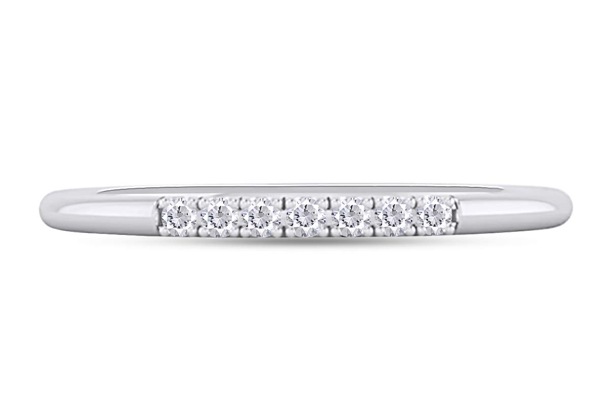 10K Solid Gold Round Cut White Natural Diamond Seven Stone Wedding Anniversary Band Ring (0.05 CTTW) - Perfect for Anniversary Gifts, Bridal Jewelry & Special Occasions