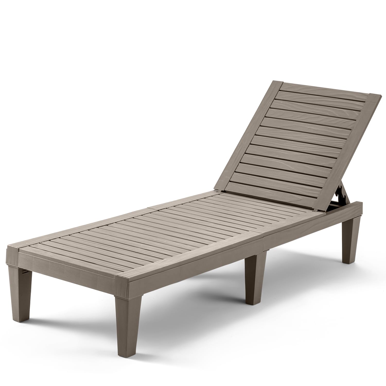 MELLCOM Outdoor Chaise Lounge Chair - 5-Position Adjustable Backrest, All-Weather Patio Lounger with Wood Texture Design - Perfect for Garden, Beach, Poolside & Backyard Relaxation
