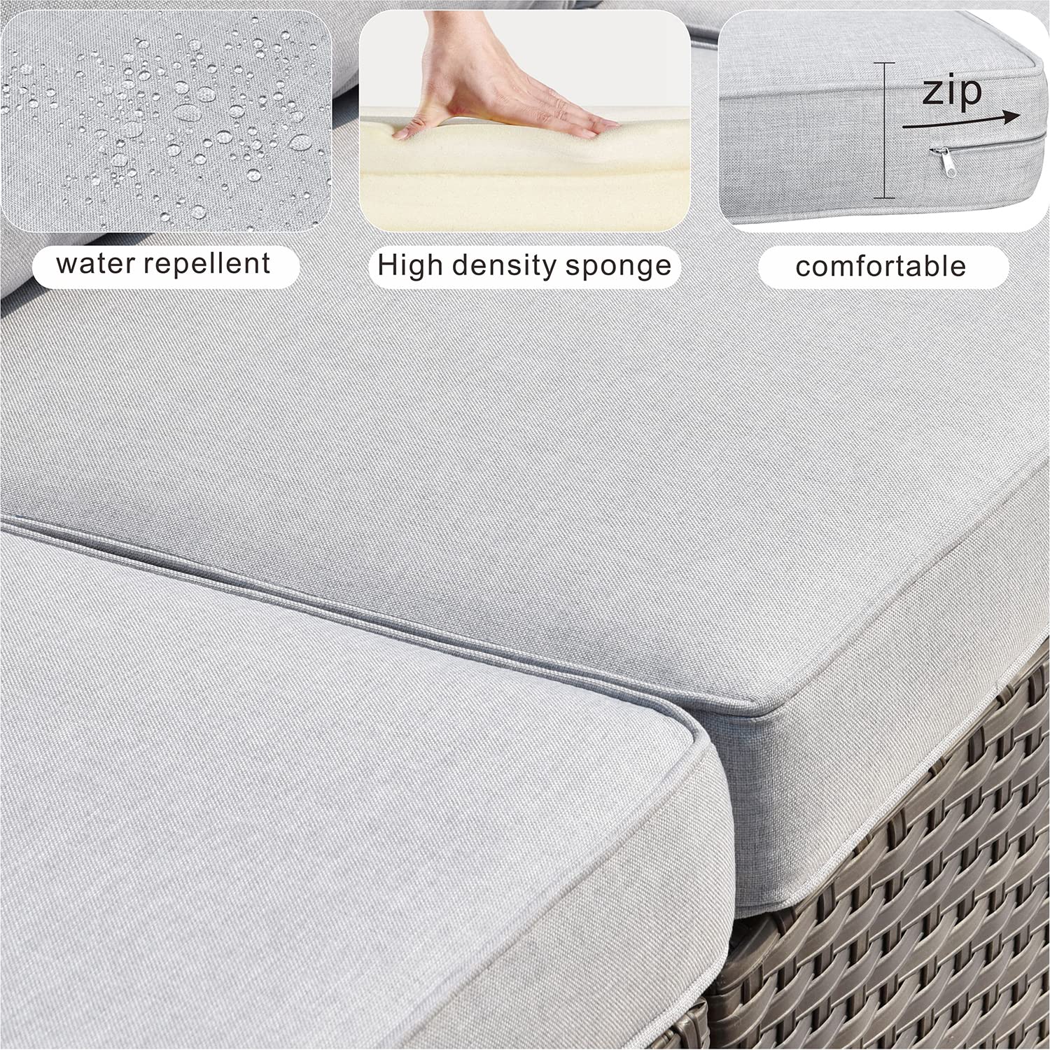 5-Piece Grey Wicker Patio Furniture Set with 30