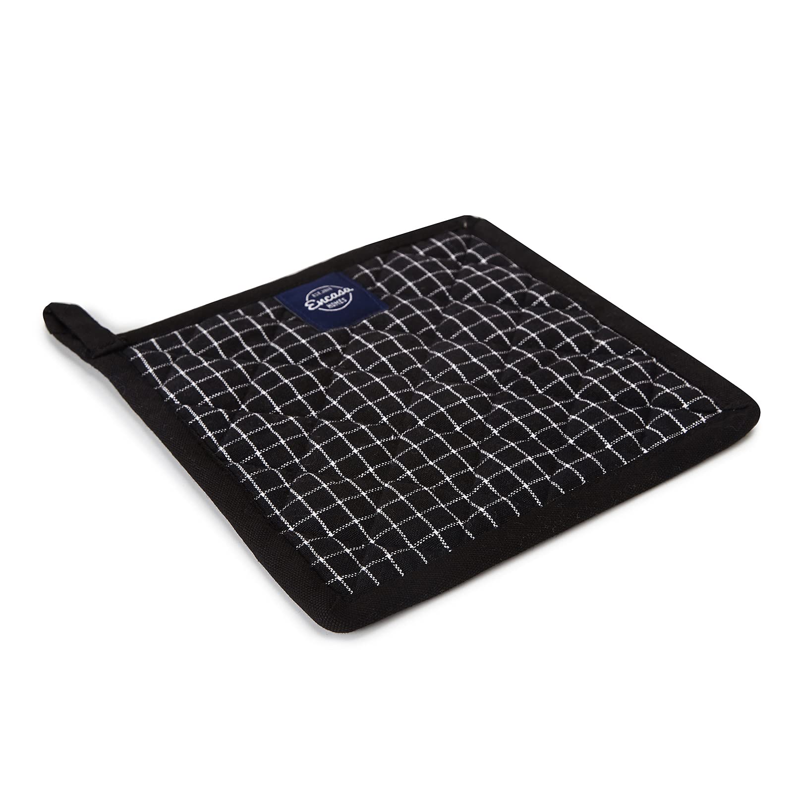 Encasa Homes 8 Inch Oven Microwave Potholders Set of 2 - Heat Resistant Kitchen Mitts for Cooking, Baking & Grilling - Thick & Safe Hand Protection from Hot Pans, Dishes & Utensils - Butcher Check Black Design for Modern Kitchens