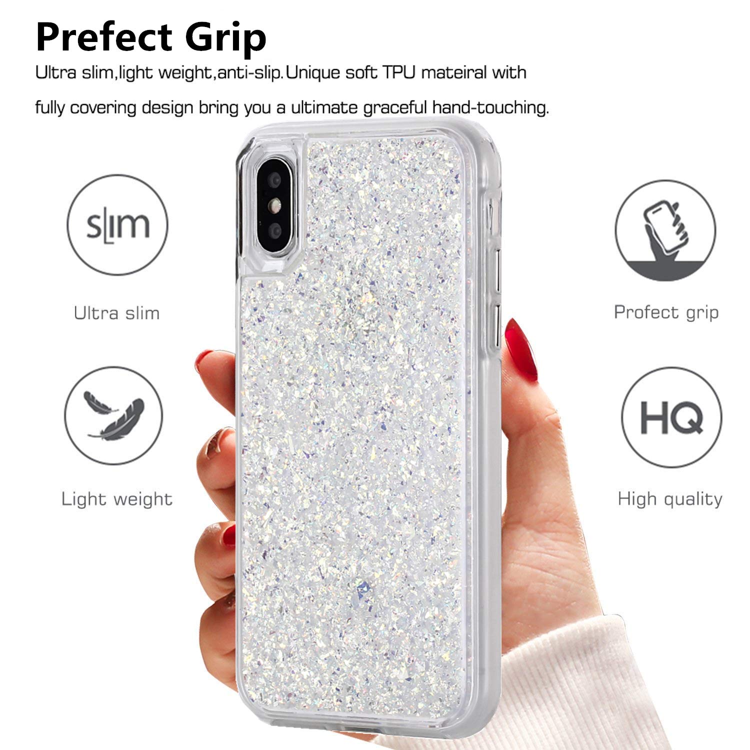 Sparkle Glitter iPhone 11 Pro Max Case - Elegant Women's Foil Hard Back Cover with TPU Bumper | Protective Bling Phone Case for iPhone 11 Pro Max 6.5
