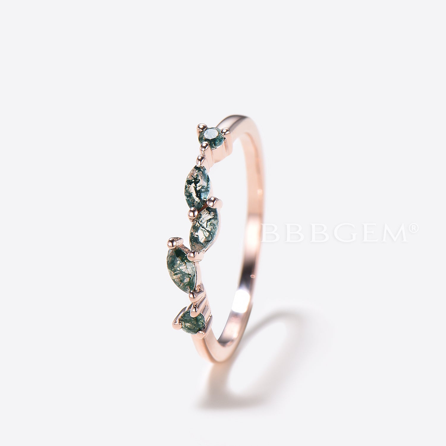 Marquise Cut Natural Green Moss Agate Wedding Band - Minimalist Stackable Ring for Women - Perfect for Engagement, Anniversary & Everyday Wear