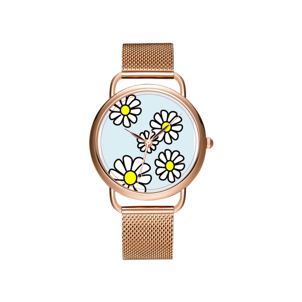 YEAOEP Luxury Women's Watches - Ultra Thin Ladies Mesh Strap Quartz Watch, Waterproof & Glitter Daisy Design - Perfect for Christmas Gifts, Parties, and Everyday Elegance