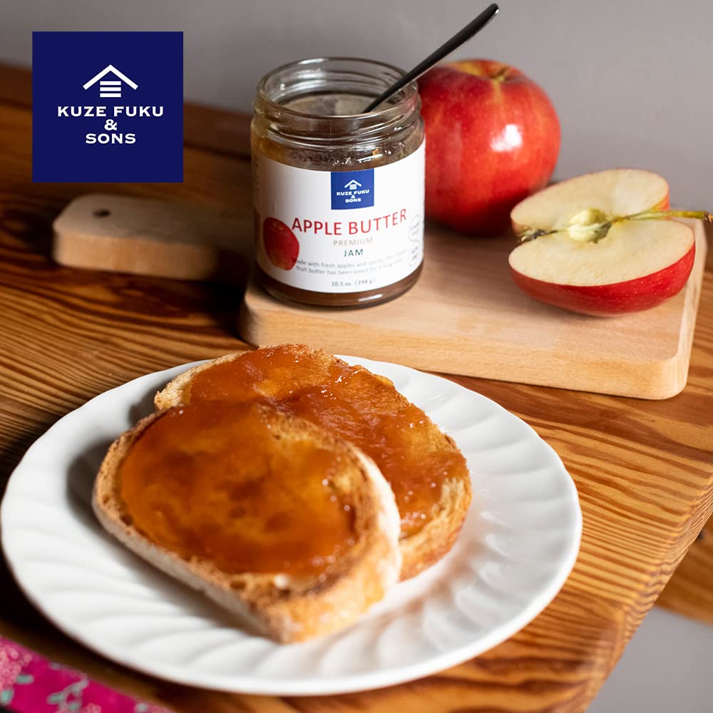 KUZE FUKU & Sons Premium Apple Butter Jam - All Natural, Non-GMO Fruit Spread with No Artificial Flavors (10 Oz/283g) - Perfect for Toast, Pancakes & Gift Giving
