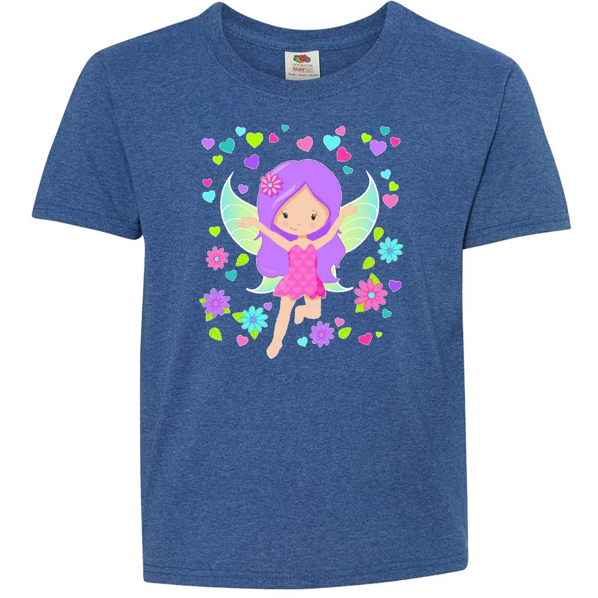 Inktastic Valentine Fairy with Hearts and Flowers Youth T-Shirt - Cute Kids Valentine's Day Outfit for School, Party & Family Photos