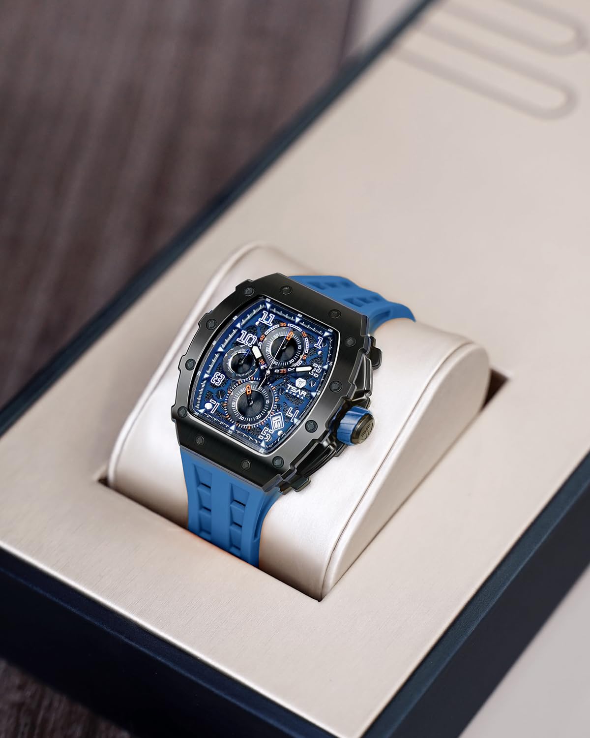 TSAR BOMBA Luxury Men's Watch - Japanese Quartz Movement, Sapphire Crystal, 50M Water Resistant, Luminous Chronograph with Rubber Strap - Perfect for Diving, Business & Formal Occasions - Ideal Gift for Men