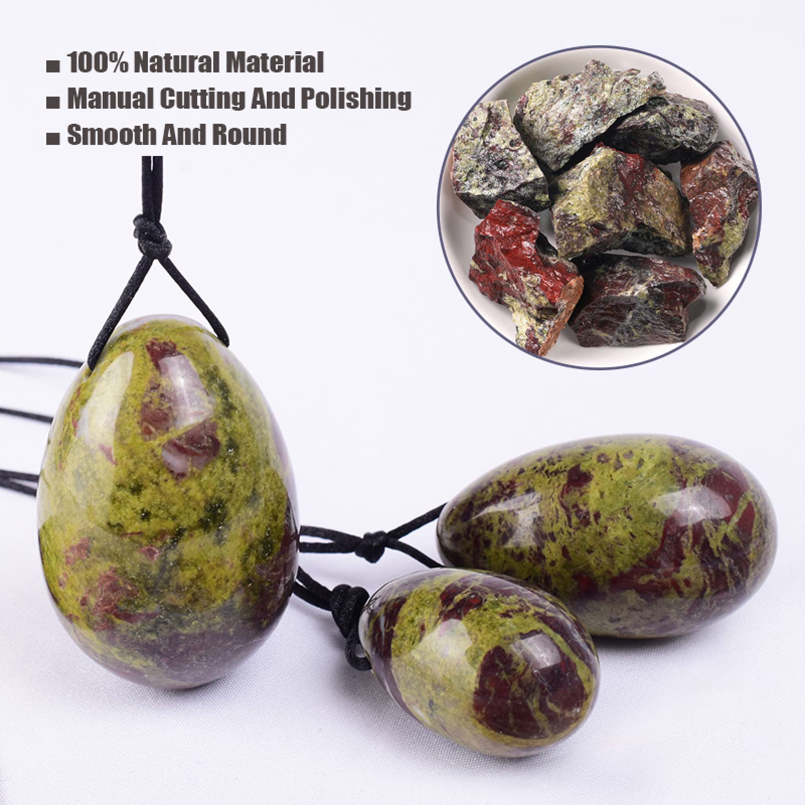 3Pcs/Set 100% Natural Jade Yoni Egg Kegel Exercise Set with 3 Eggs for Women's Pelvic Floor Strength & Intimate Wellness - Perfect for Yoga, Meditation & Vaginal Rejuvenation