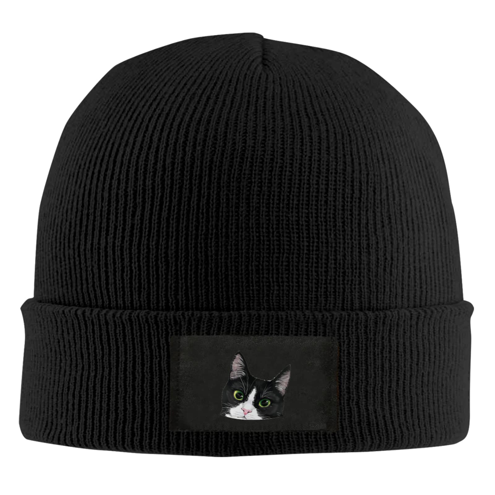 Black & White Tuxedo Cat Beanie Hat - Warm Winter Skull Cap for Men & Women - Cozy Slouchy Knit Hat for Cold Weather - Perfect for Outdoor Activities, Casual Wear & Cat Lovers