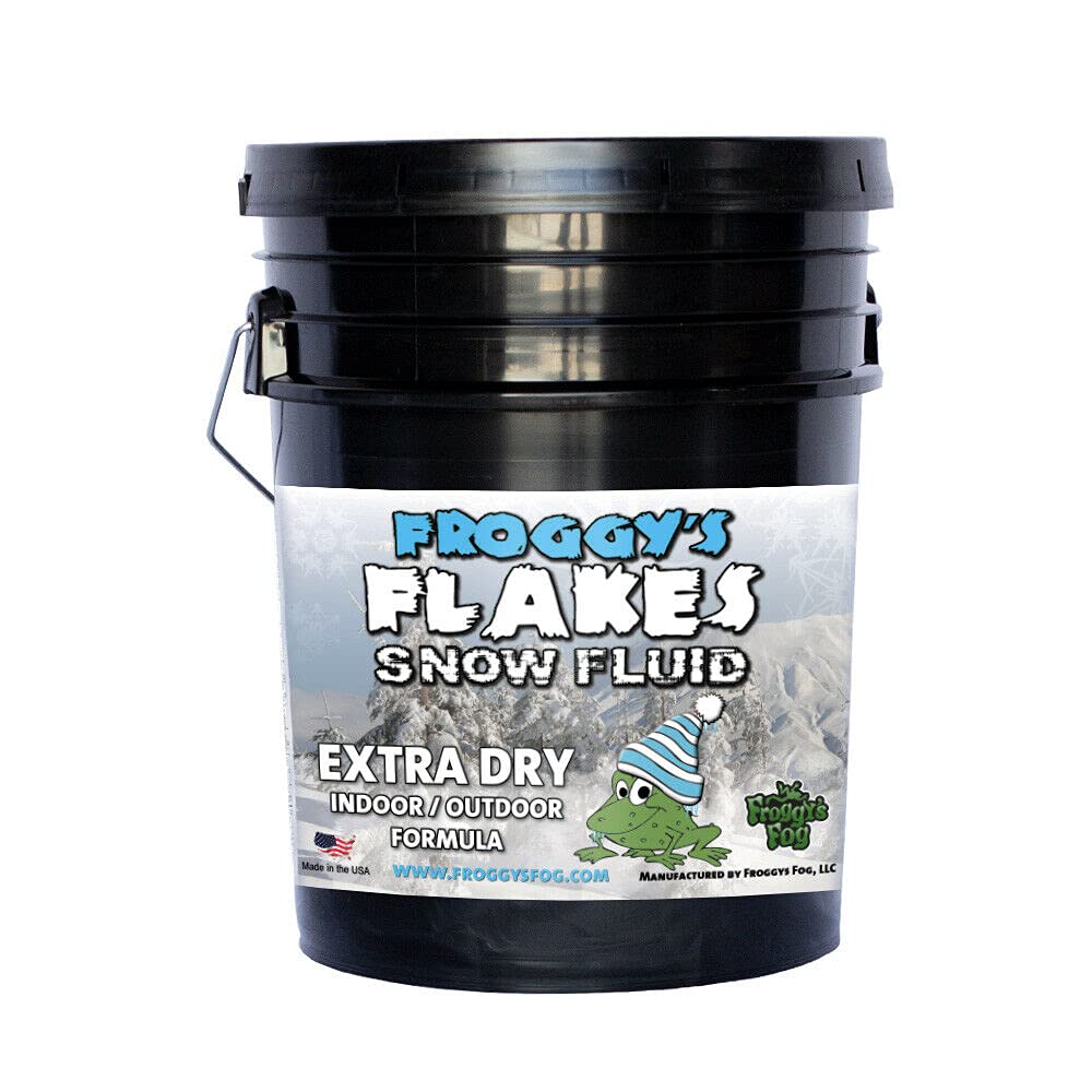 Froggys Fog Extra Dry Snow Fluid - 5 Gallon Pail for Fog Machines | Long-Lasting Effect (<30 Feet Travel Before Evaporating) | Perfect for Halloween, Theatrical Productions & Special Events