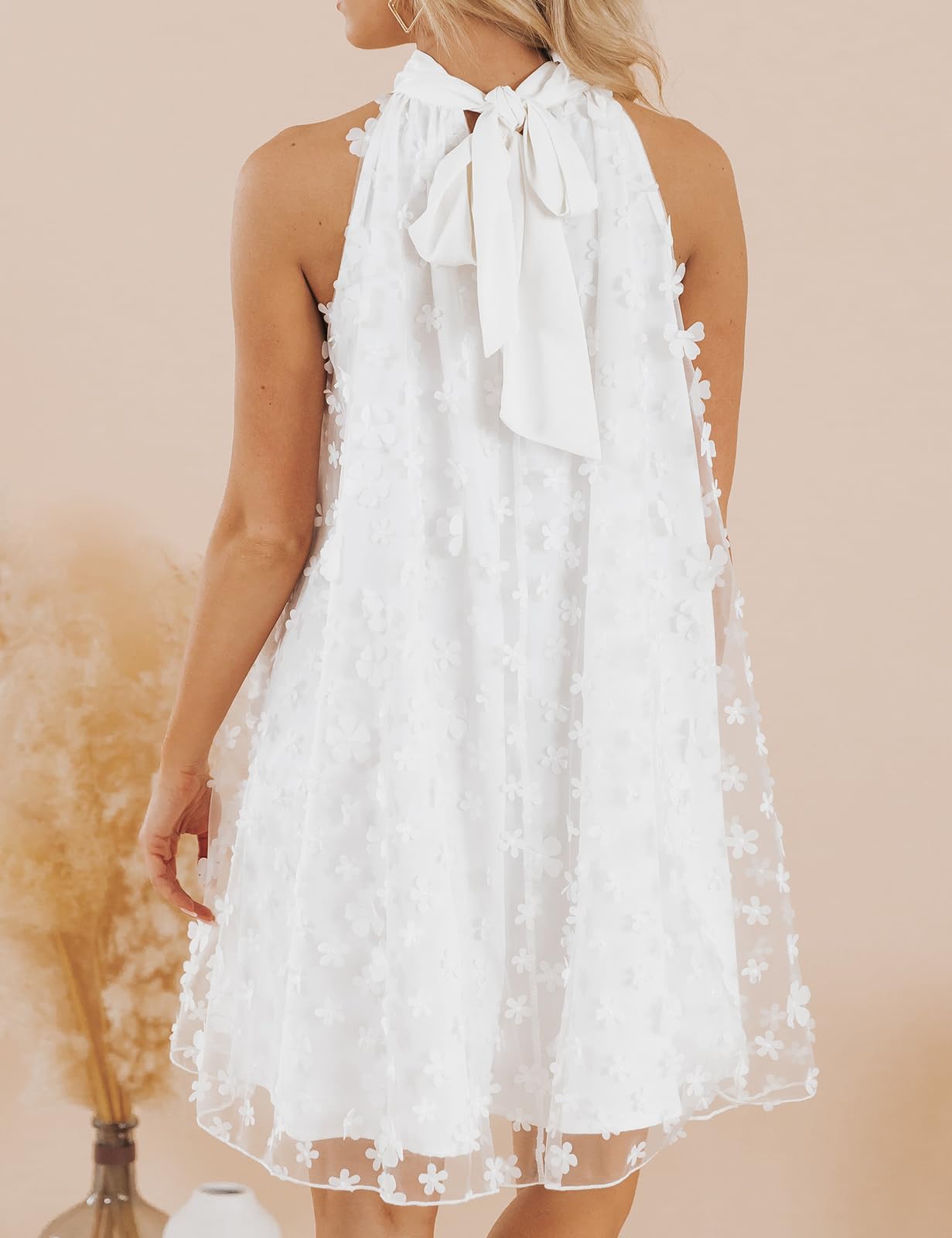 VIMPUNEC 2024 Women's Summer Wedding Guest Dress - Formal Cocktail Halter Swing Dress, Cute A-Line Mini Homecoming Dress for Parties, Bridal Showers & Special Occasions