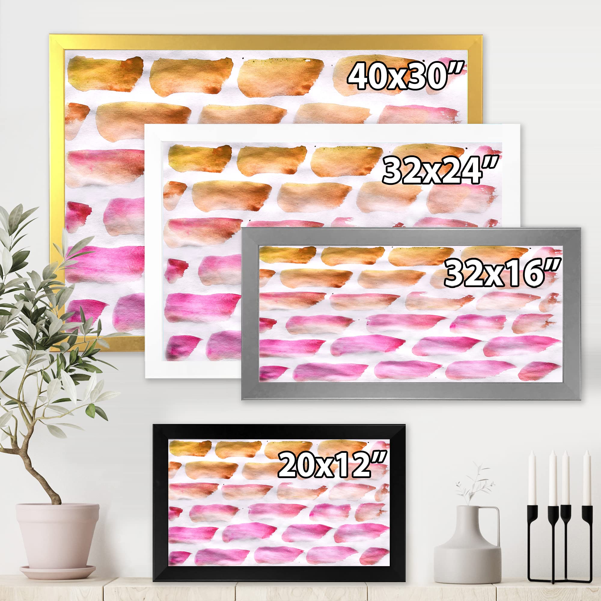 Abstract Pink and Dark Yellow Brushes Framed Wall Art - Modern Home Decor for Living Room, Bedroom & Office