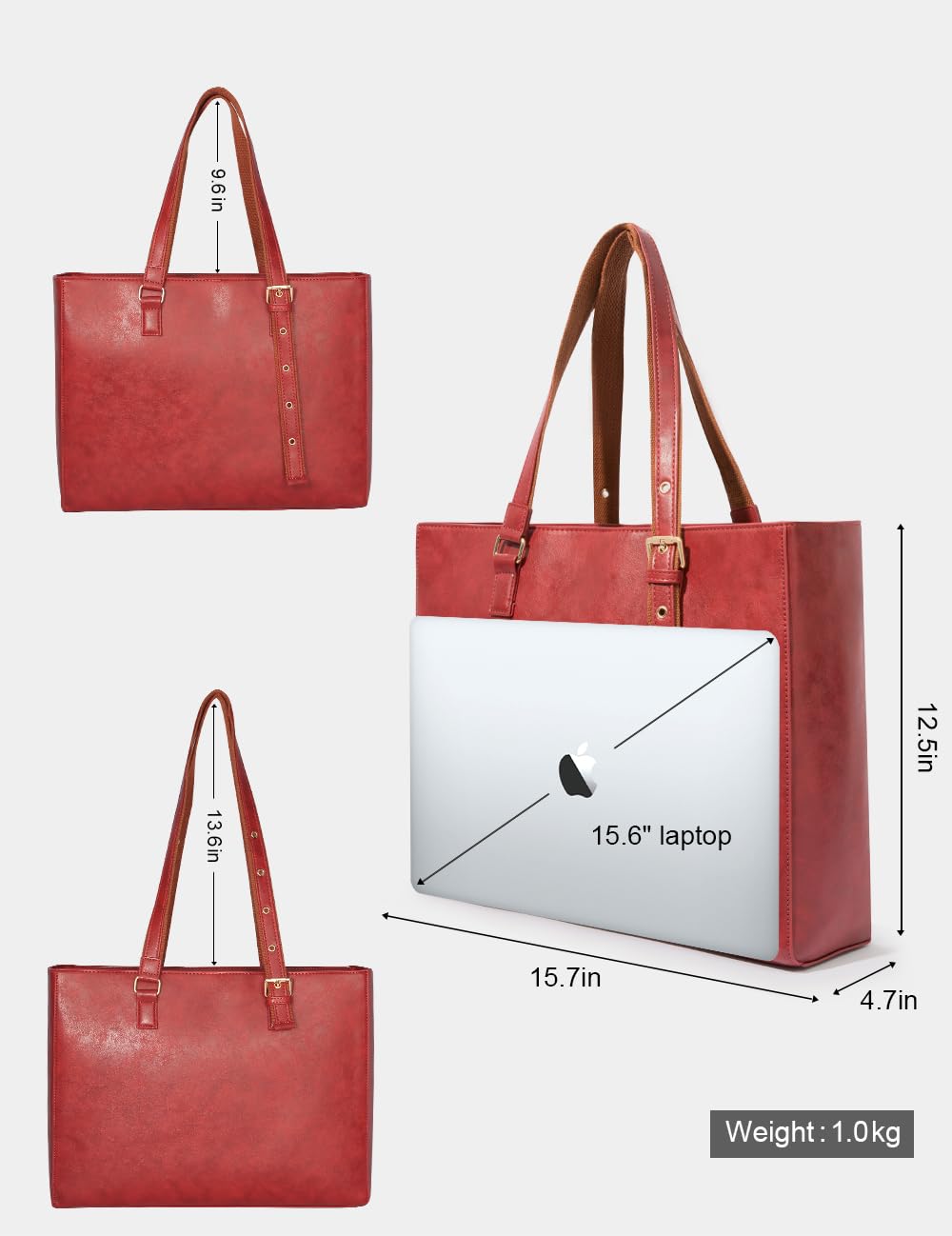 Red 15.6 Inch Laptop Tote Bag for Women - Stylish Work & Travel Computer Bag for Office, Commute, and Daily Use