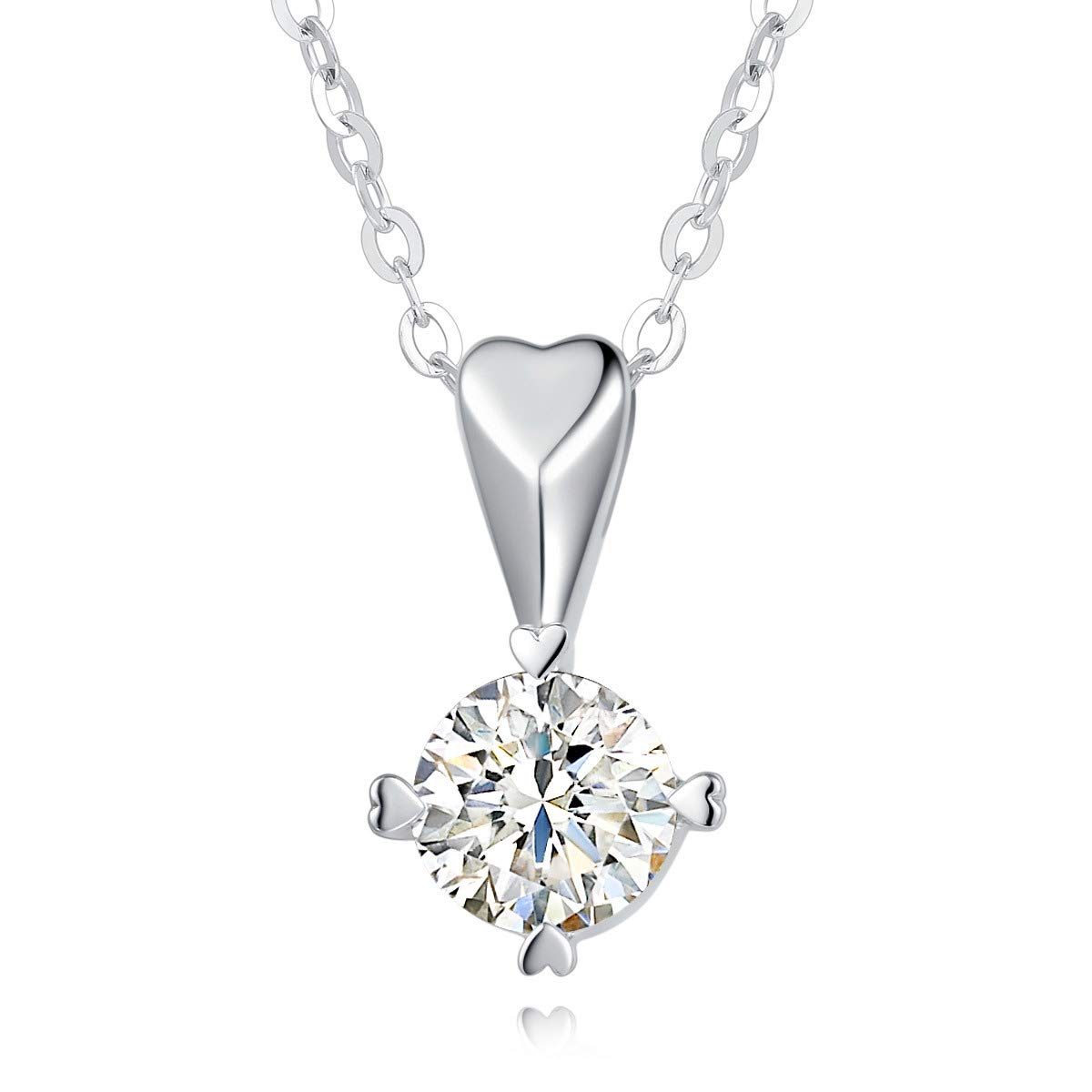 14K Solid White Gold Moissanite Flower Heart Pendant Necklace - 1/2 Carat Simulated Diamond Elegant Jewelry Gift for Women, Wife, Mom - 16+2 Inch Gold Chain - Perfect for Anniversaries, Valentine's Day & Special Occasions