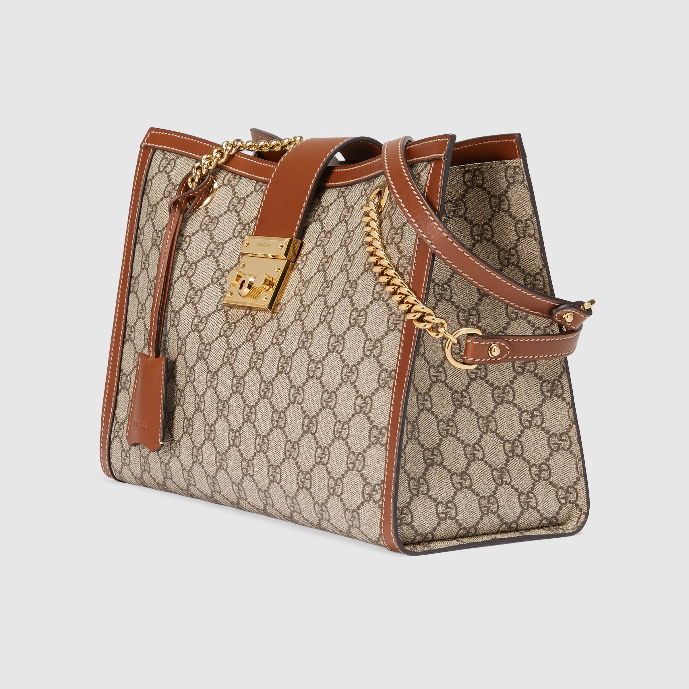 Gucci GG Marmont Padlock Medium Shoulder Bag in Beige & Ebony Brown | Luxury Crossbody Purse for Women | Perfect for Work, Travel & Evening Out