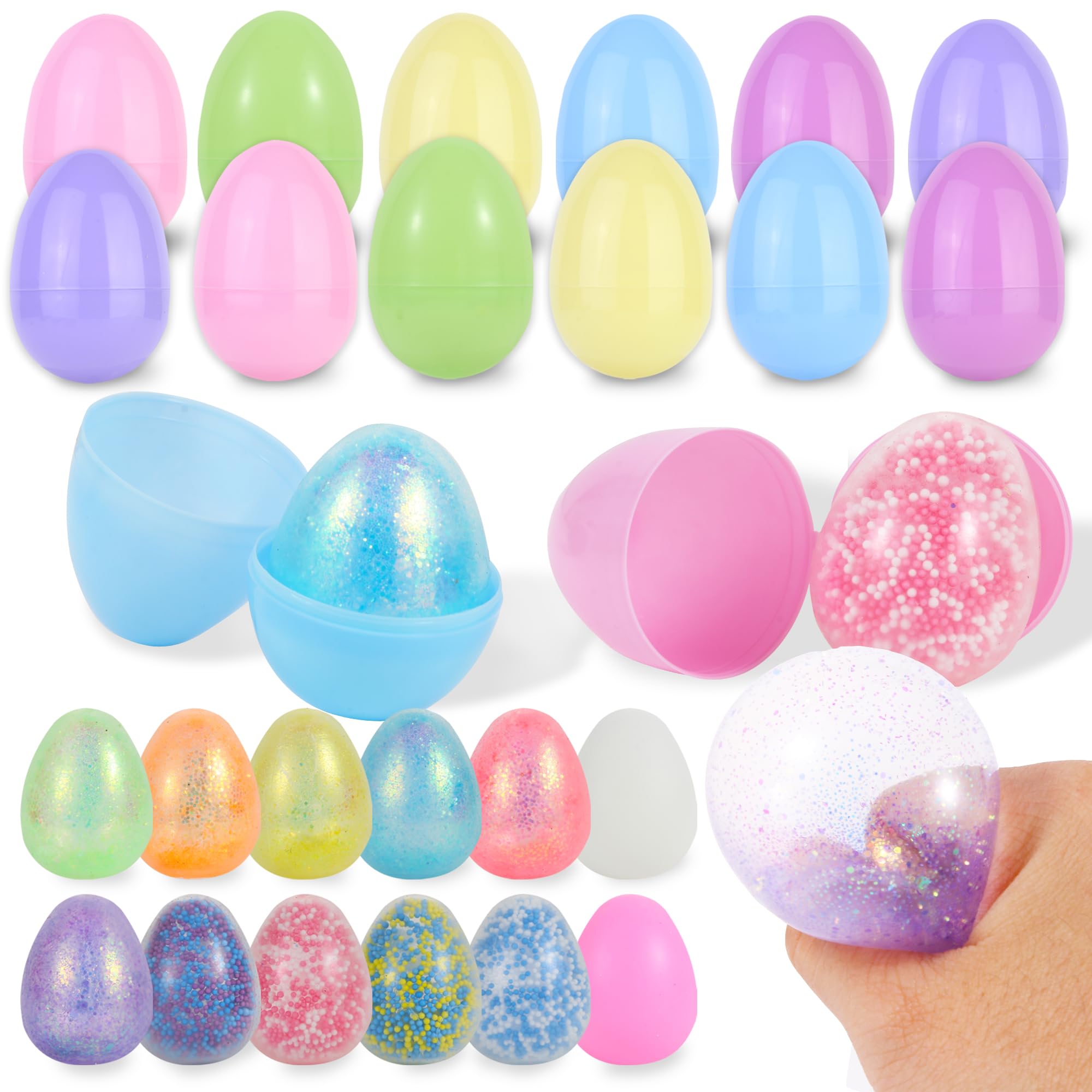 12 Pack Easter Eggs Sensory Stress Balls for Kids - Squishy Fidget Toys for Boys & Girls, Easter Basket Stuffers, Party Favors, Classroom Rewards (Great for Anxiety Relief & Sensory Play)