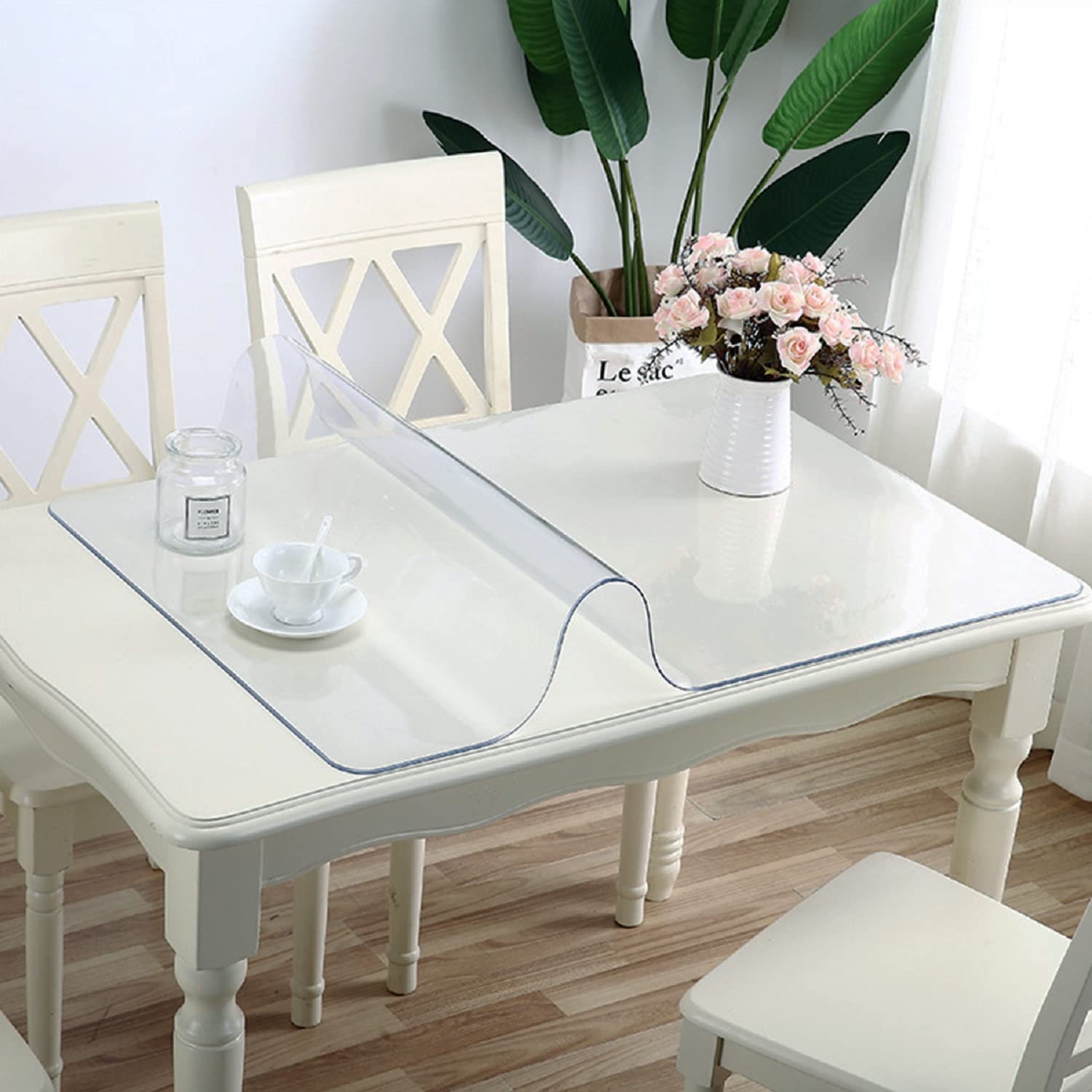 Royhom 2mm Thick Frosted Plastic Table Cover Protector - 60 x 36 Inch Waterproof & Oil-Proof Dining Table Protector for Kitchen, Restaurant, and Home Use