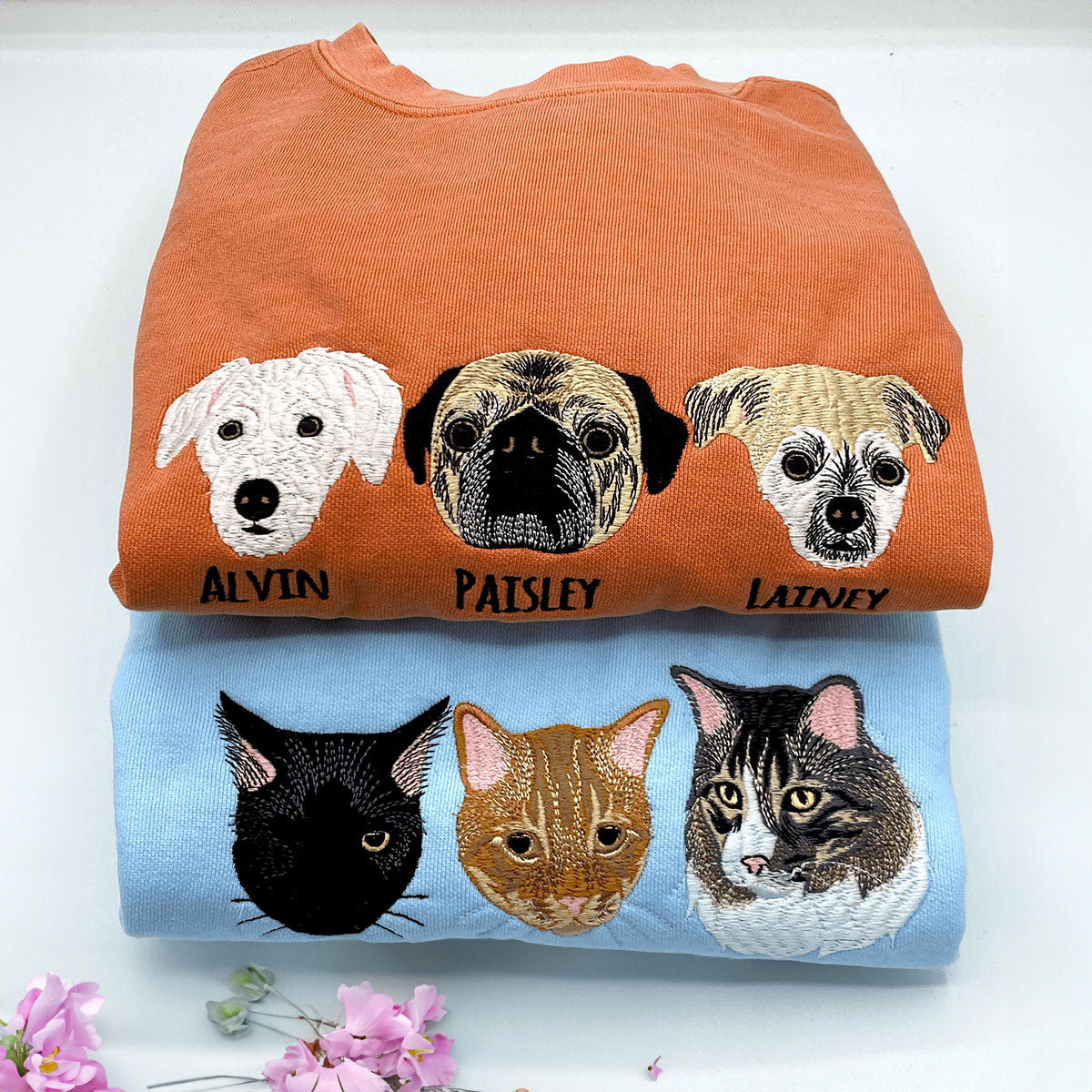 Custom Embroidered Cat Sweatshirt - Comfort Colors® Pullover with Photo Design - Cozy Graphic Hoodie for Cat Lovers - Perfect for Casual Wear & Gifts