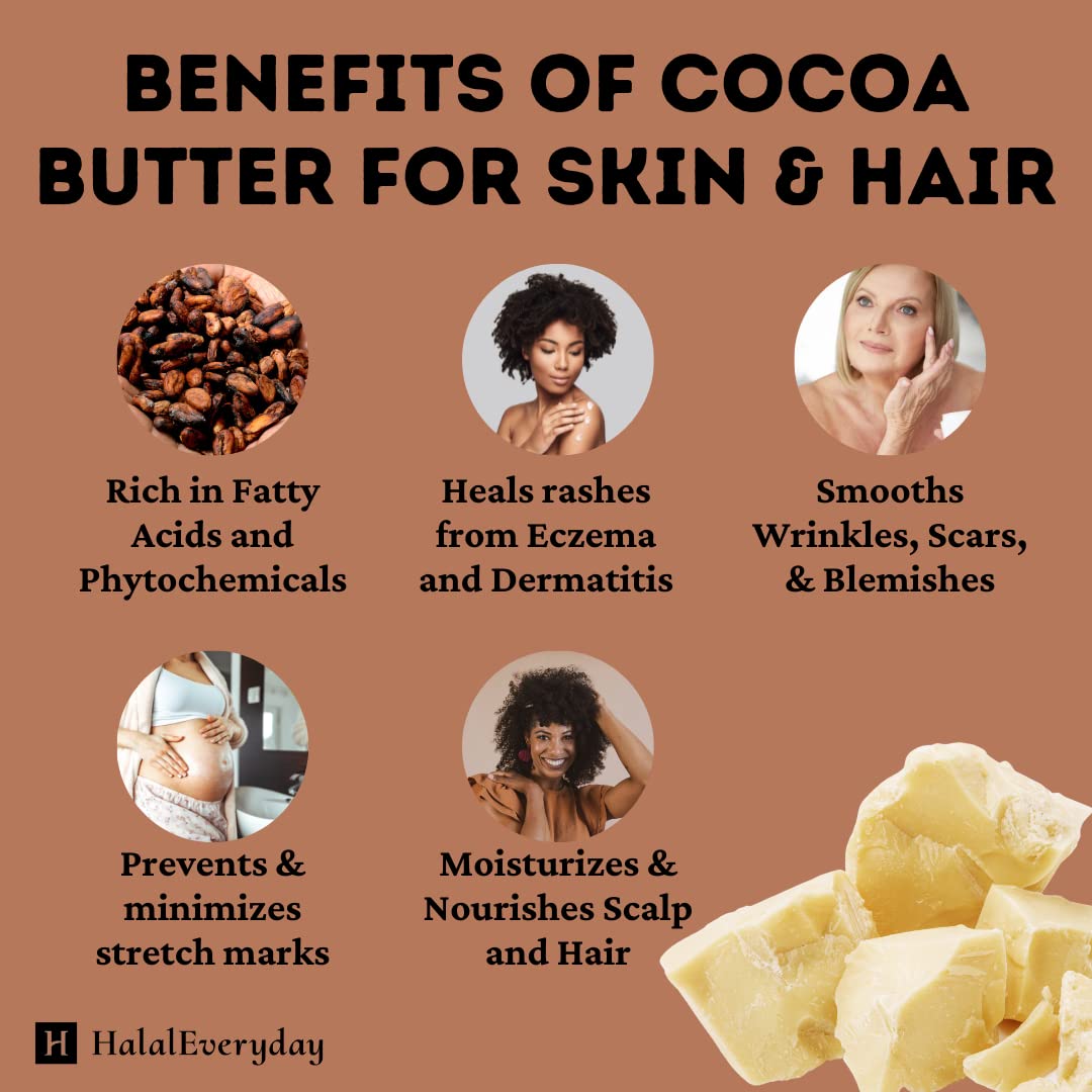 Premium 5 Lb Raw Unprocessed Cocoa Butter - Food Grade & Cosmetic Grade, Non-GMO - Perfect for DIY Lotion, Lip Balm, Body Butter, Soap Making & Skincare Products (Halal Certified) - Ideal for Home Beauty Recipes & Natural Cosmetics
