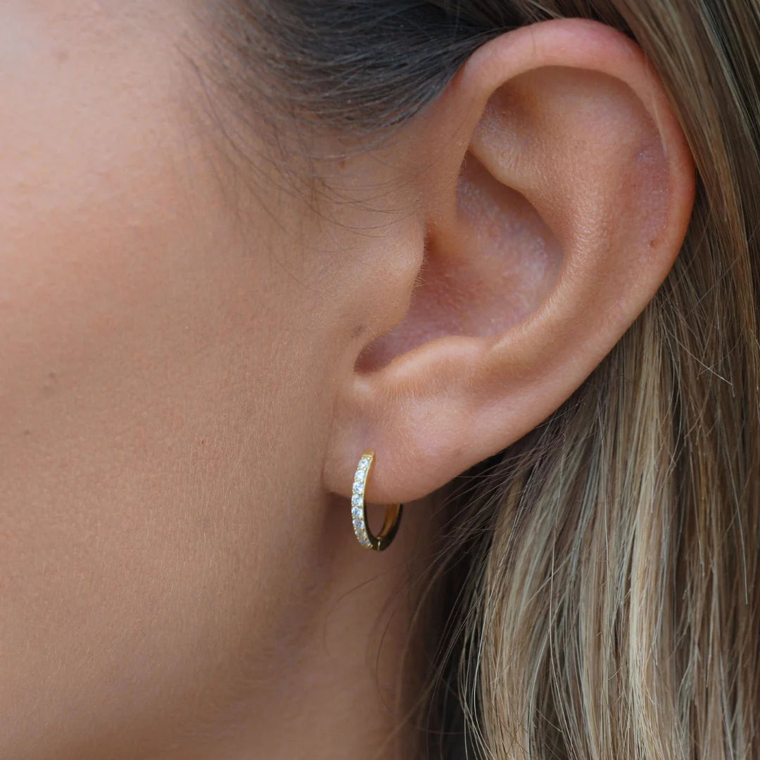 Gold Tennis Chain Bracelet & Small Pave Hoop Earrings Set - Elegant Jewelry for Women, Perfect for Parties, Weddings & Everyday Wear