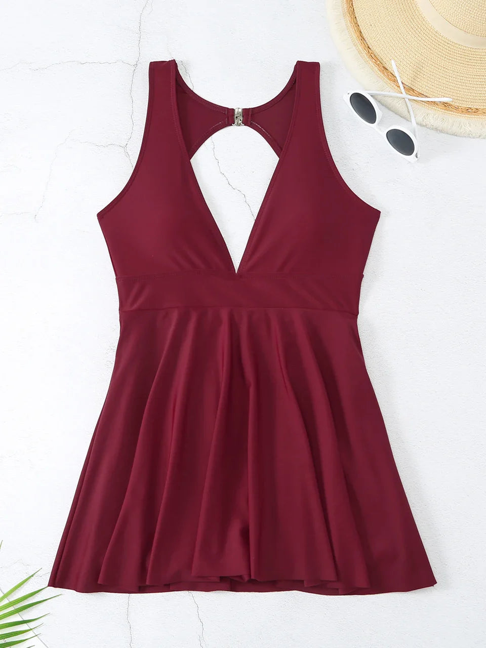 Sexy Deep V Neck One Piece Swimsuit for Women - Backless Solid Color Bathing Suit with Skirt Summer Beachwear | Perfect for Pool Party, Vacation & Swim Fitness