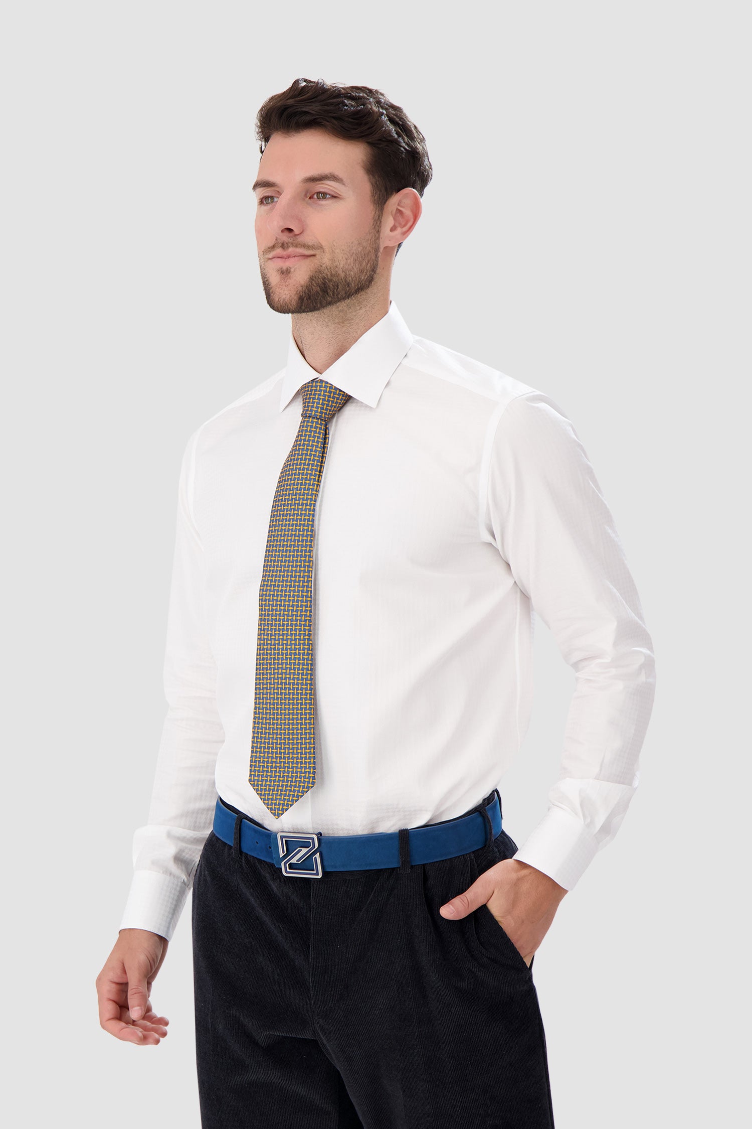 Kiton Yellow and Navy Silk Tie for Men | Luxury Italian Necktie for Business, Weddings & Formal Events