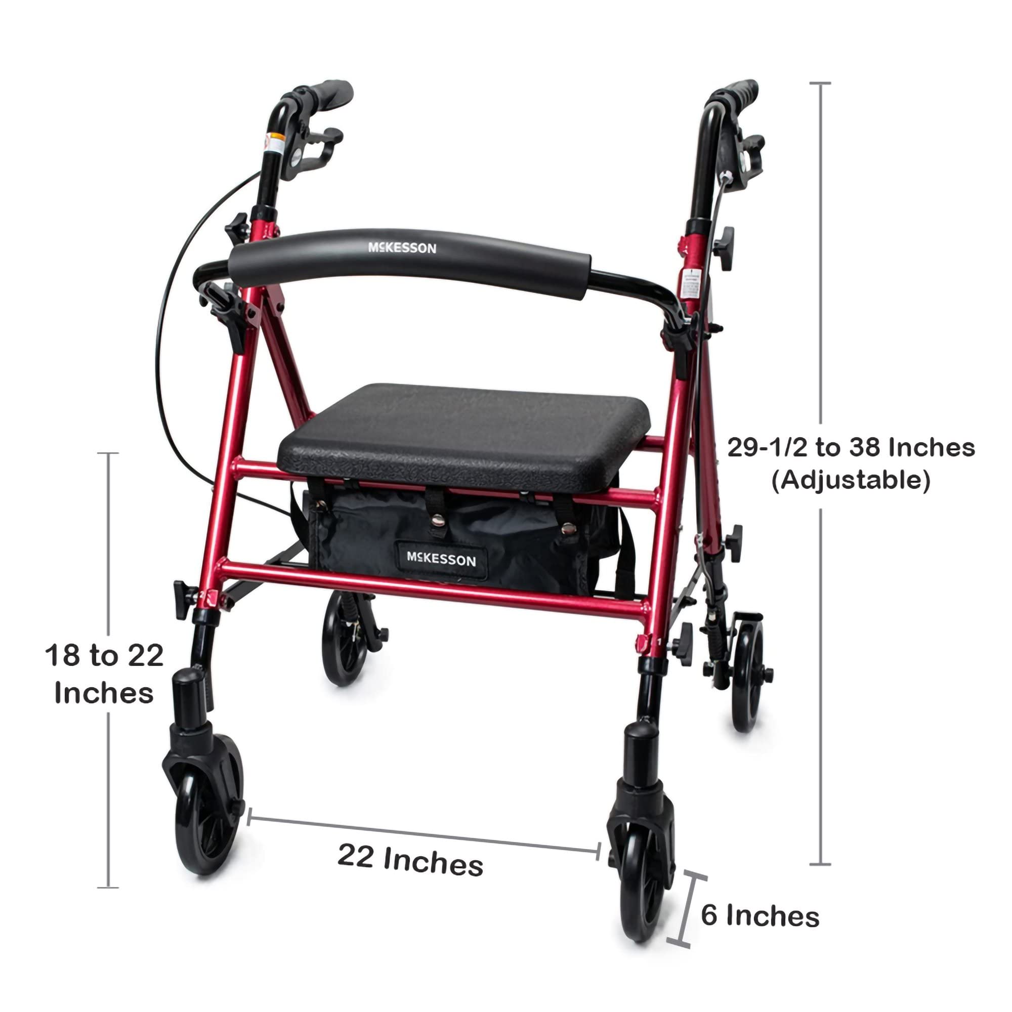 McKesson Lightweight Rollator Walker with Wheels, Seat & Storage Bag - Adjustable Height for Seniors & Adults - Foldable Mobility Aid for Indoor & Outdoor Use