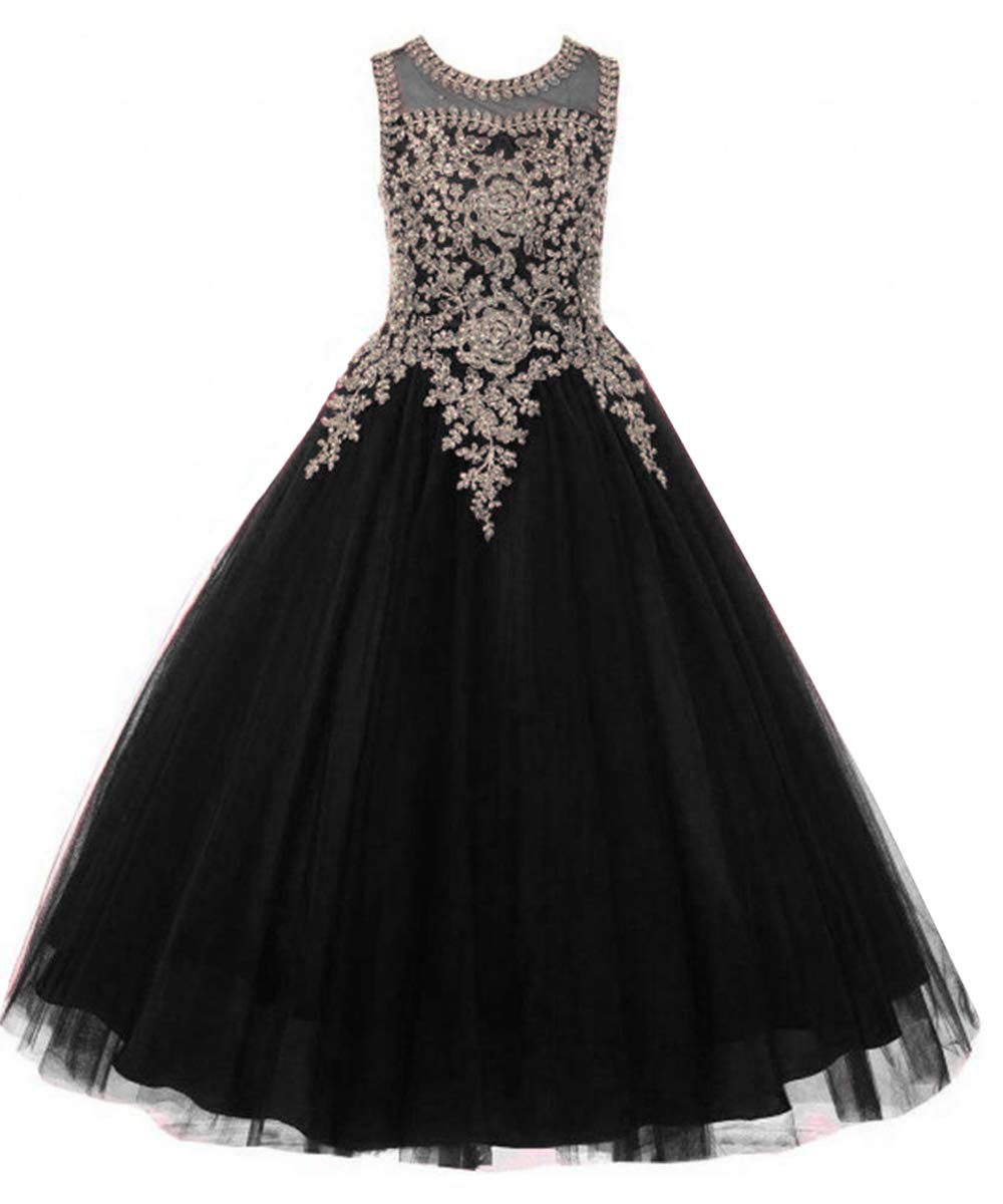 Elegant Gold Lace Burgundy Tulle Pageant Dress for Girls - Formal Prom Ball Gown for Special Occasions, Weddings & Dance Performances
