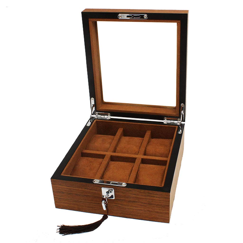 HYEBOX 6-Slot Wooden Watch Box with Glass Top - Luxury Watch Display Case & Storage Organizer for Men & Women - Perfect Gift for Birthday, Father's Day, Mother's Day - Ideal for Watch Collectors, Travel & Home Decor