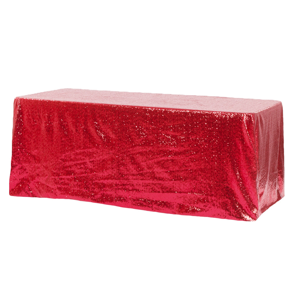 Glitz Sequin 90x156 Inch Rectangular Tablecloth - Red Sparkly Party Table Cover for Wedding, Birthday & Holiday Decorations