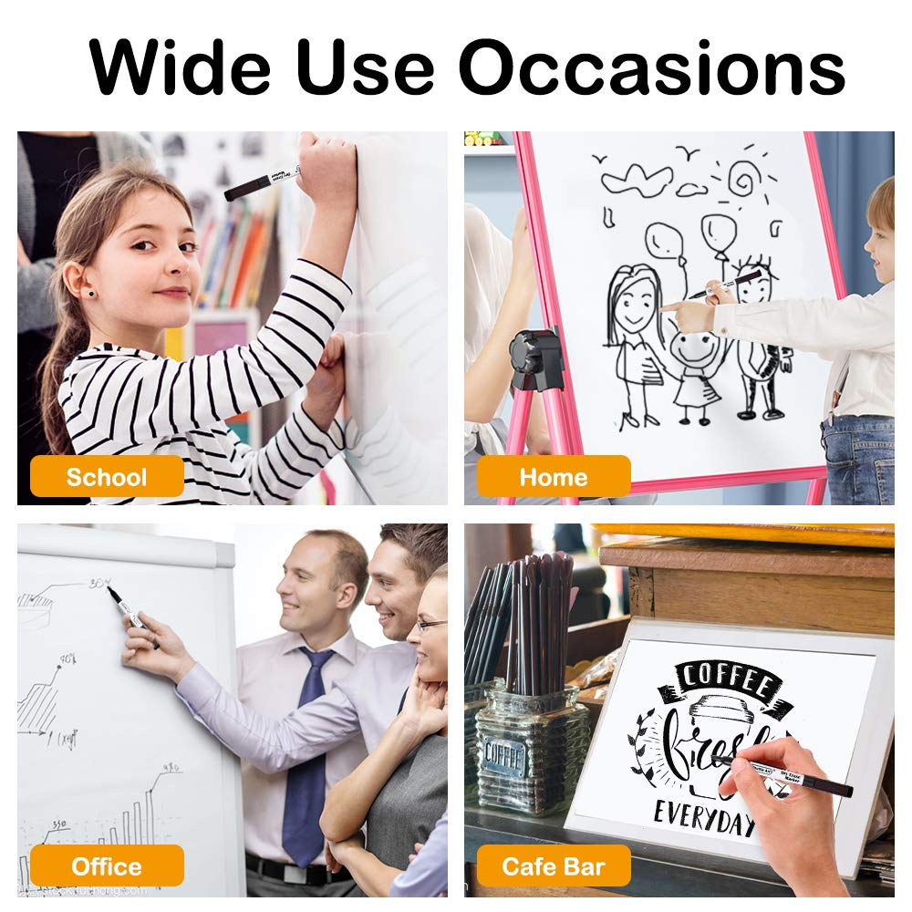 Shuttle Art 25 Pack Black Magnetic Dry Erase Markers with Eraser - Fine Point Whiteboard Markers for School, Office & Home - Perfect for Writing on Whiteboards, Mirrors, Glass & Magnetic Surfaces