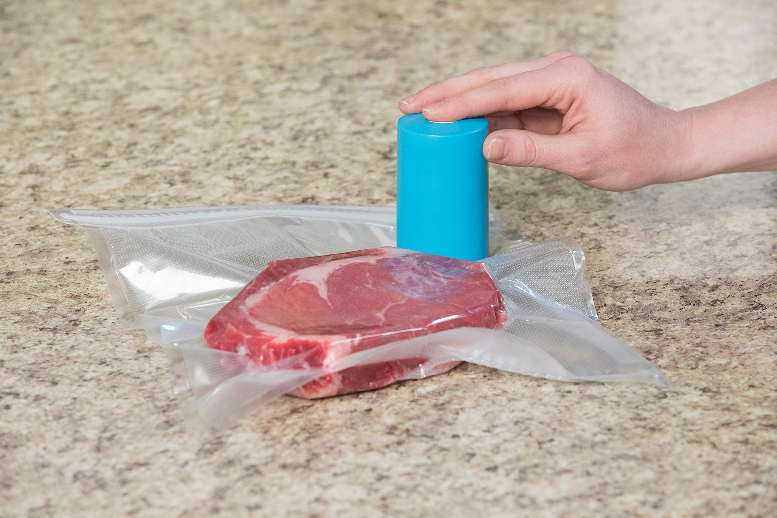 AFFS-TV Vacuum Food Sealer Machine with 6 Reusable Bags (2 x 2 x 3.5 Inches) - Blue | Compact & Portable for Sous Vide, Meal Prep, Camping & Food Storage | Extend Freshness & Reduce Waste
