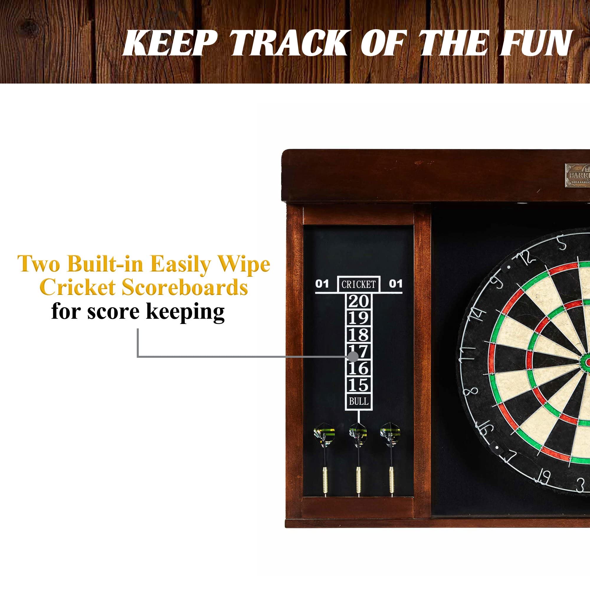 40 Inch Wooden Dartboard Cabinet Set with LED Lights - Large Dart Board for Adults, Includes 6 Steel Tip Darts (Brown/Black) - Perfect for Home Bar, Game Room, Playroom, and Man Cave Entertainment